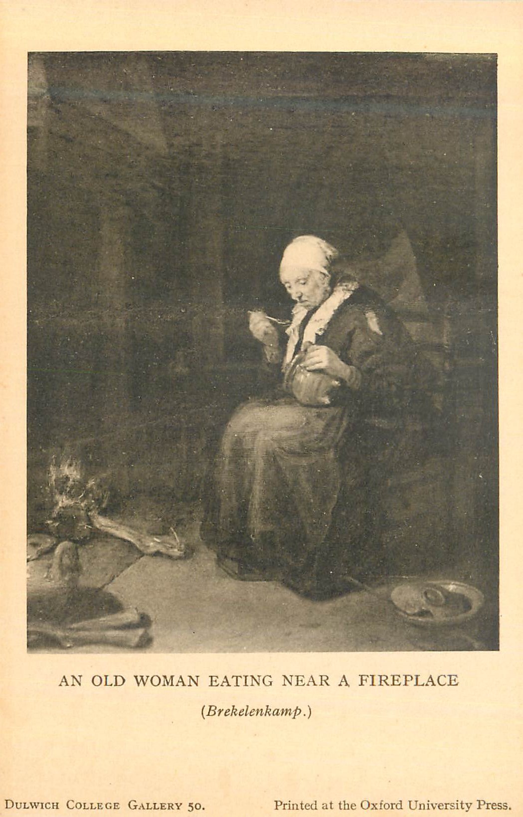 CPA Dulwich College Gallery an Old Woman Eating near a Fireplace