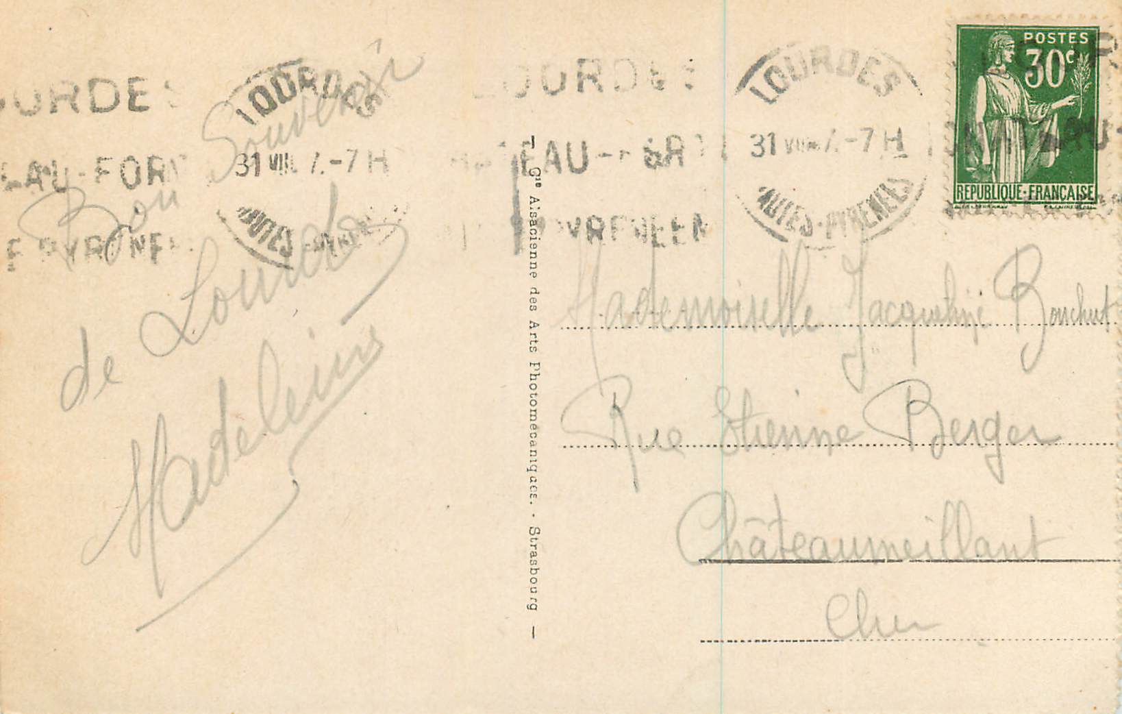CPA Lourdes la Basilique et le Monument de la Reconnaissance Interalliee — Verso