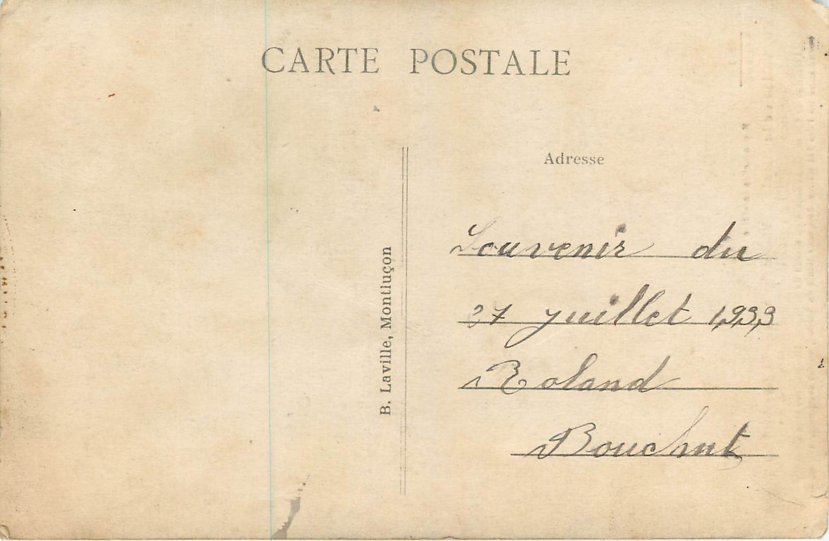 CPA Vallee de la Sioule Interieur de tablier — Rückseite