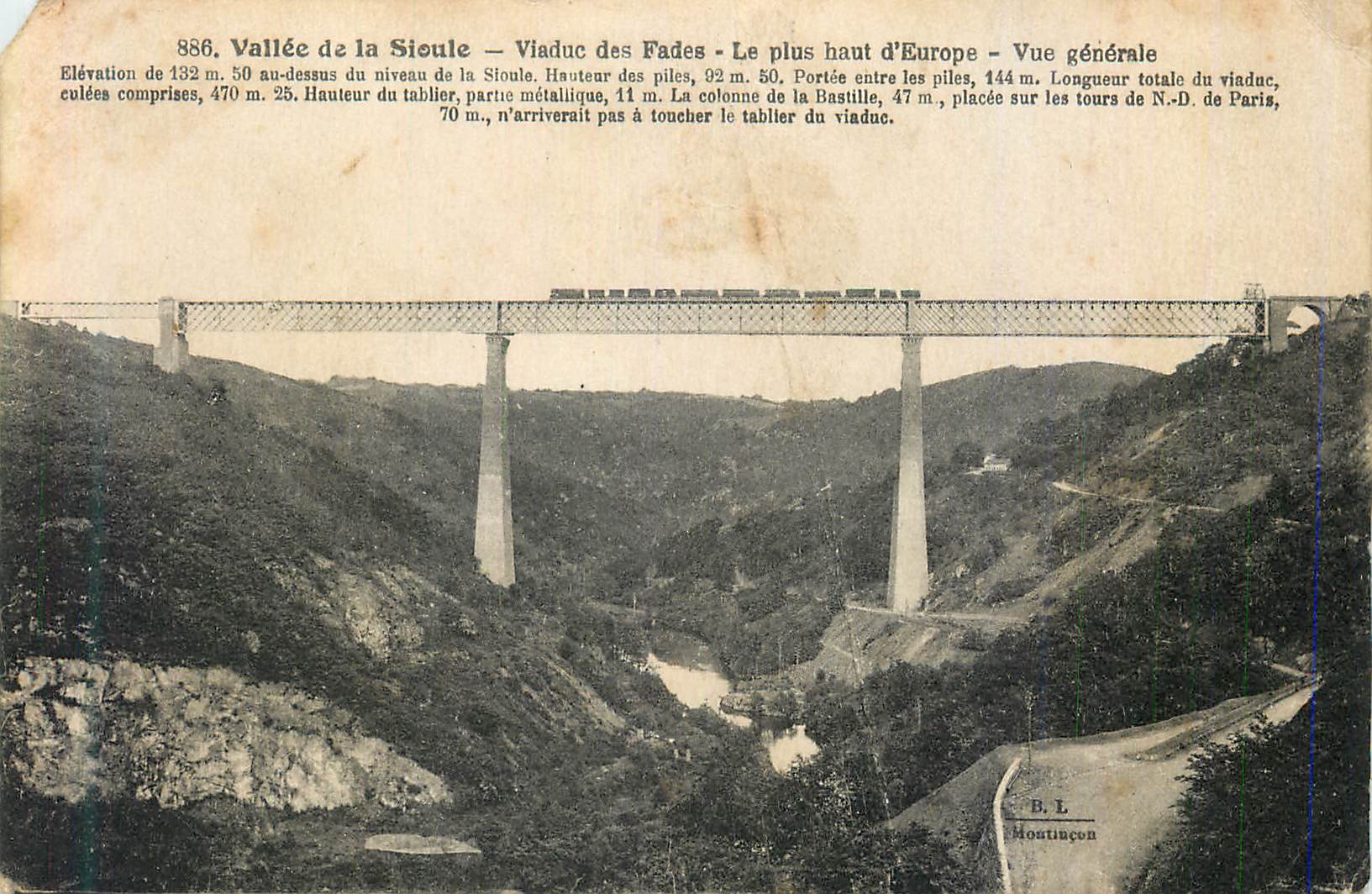 Vallée de la Sioule — Viaduc des Fades — Le plus haut d'Europe — Vue générale — B. L. Montluçon