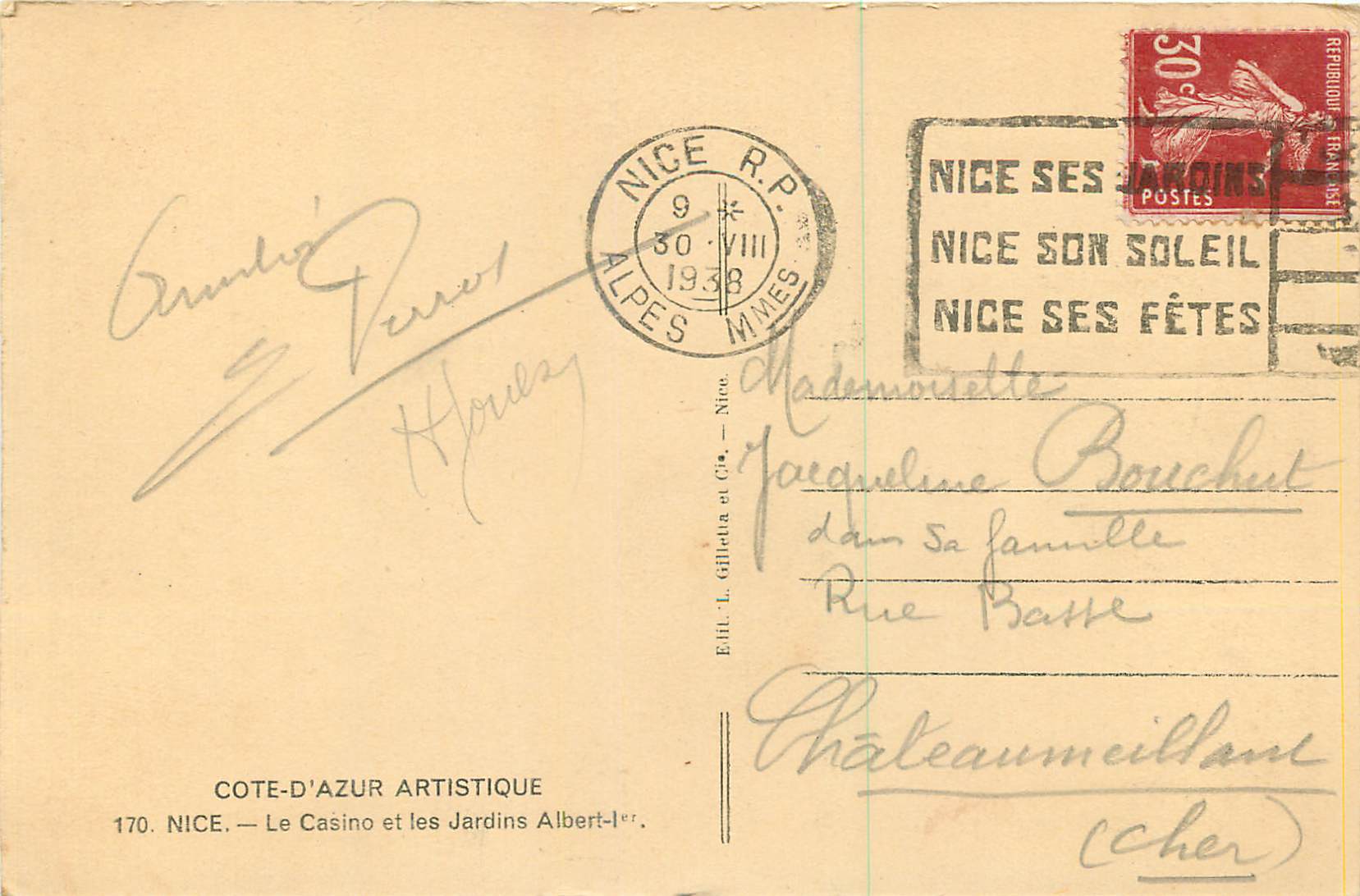 CPA Nice Cote d'Azur Artistique le Casino et les Jardins Albert — Rückseite