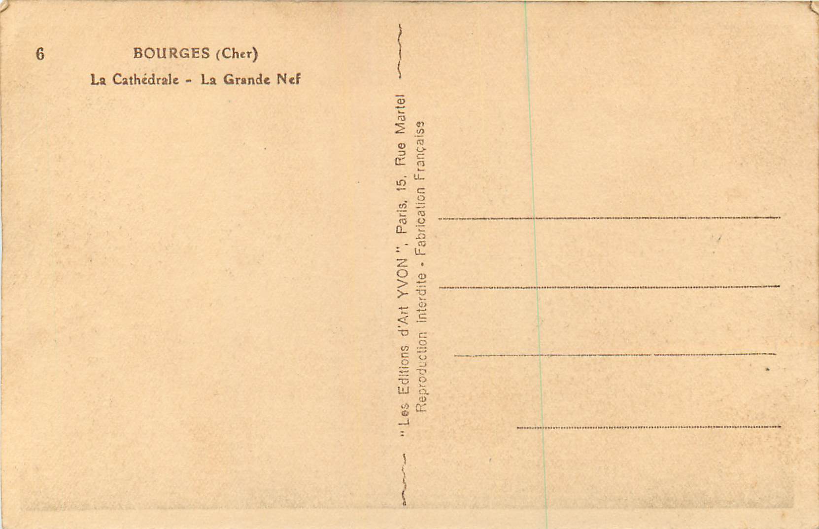 CPA Bourges (Cher) la Cathedrale la Grande Nef  — Verso