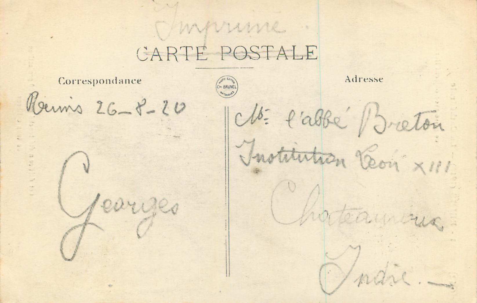 Reims (1918) — La Cathédrale — Vue prise avec objectif Hermagis — Rückseite