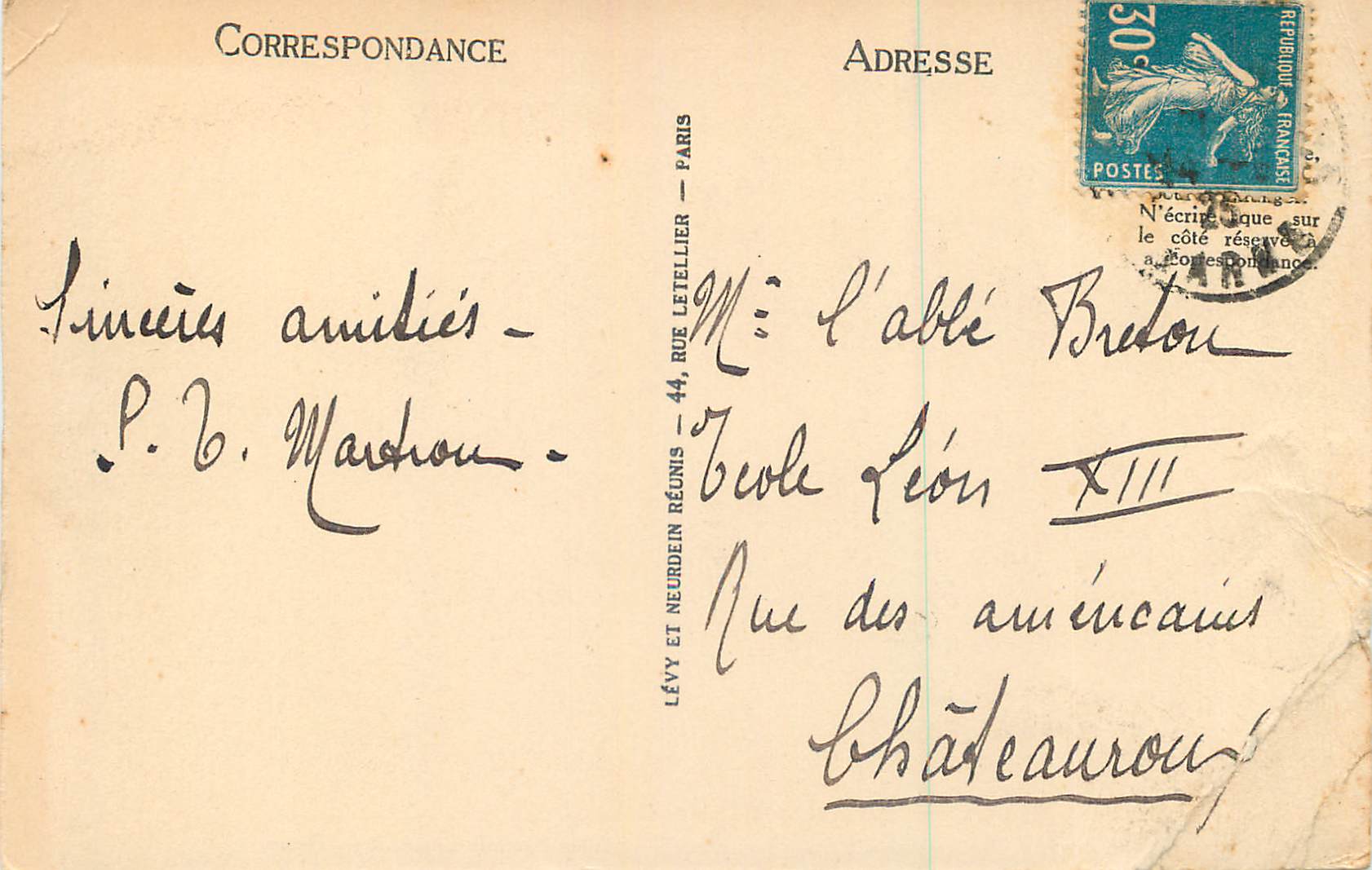 CPA Reims vue vers la Cathedrale — Verso