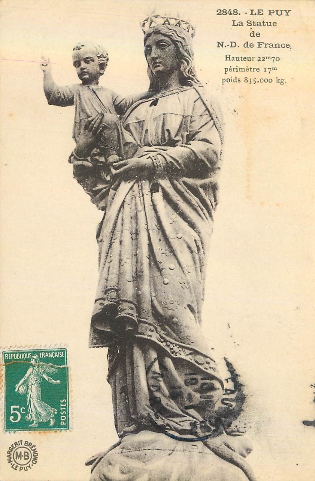 Statue de N.-D. de France — Le Puy-en-Velay — éditée par Margerit Brénon