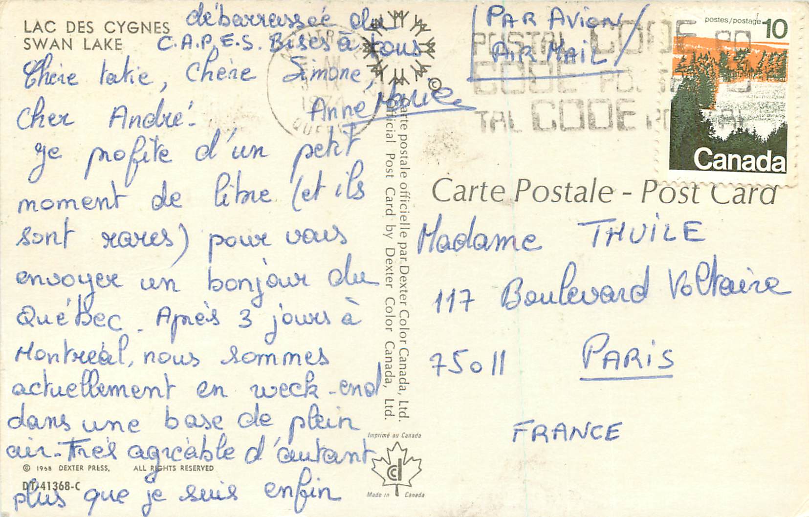 CPM Lac des Cygnes Swan Lake Terre des Hommes Man and His World — Rückseite
