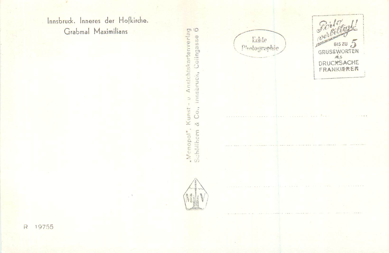 CPM Innsbruck Inneres der Hofkirche Grabmal Maximilians — Back