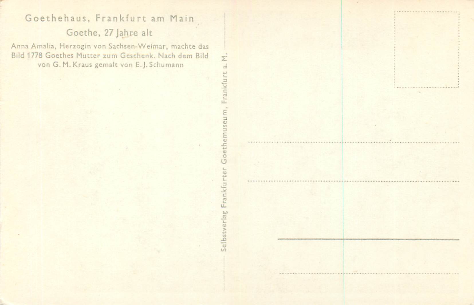 CPA Goethehaus Frankfurt am Main Goethe 27 Jahre alt — Rückseite
