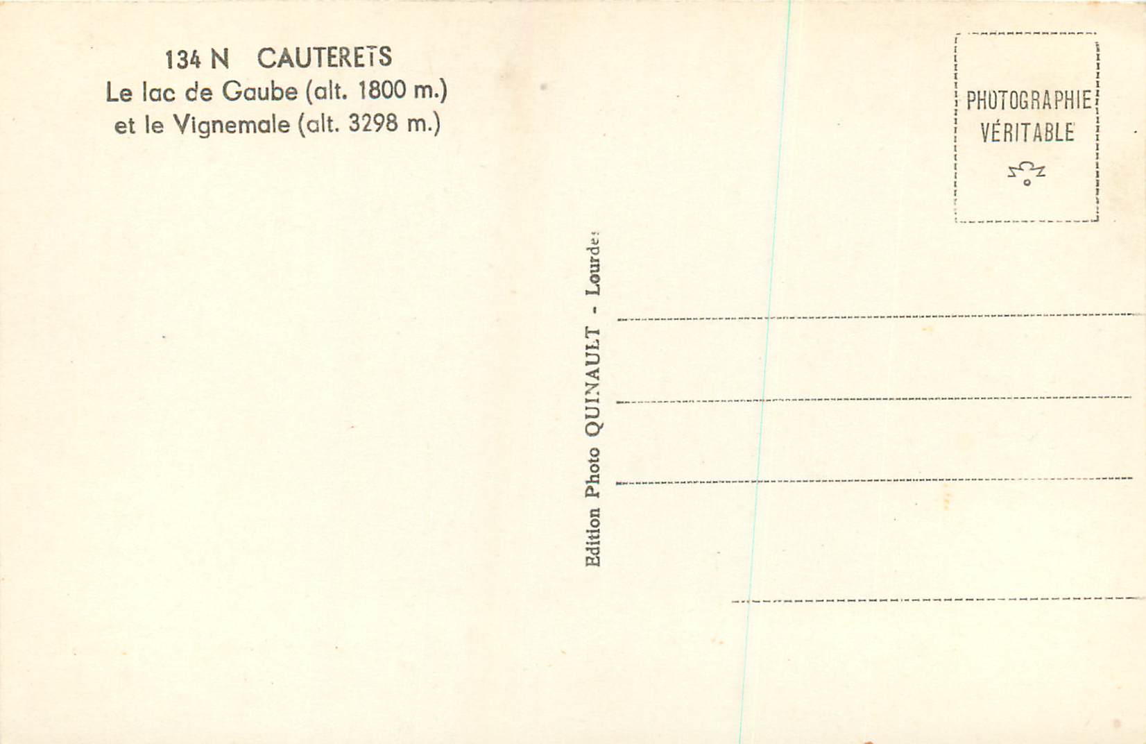 CPM Cauterets le Lac de Gaube (alt 1800m) et le Vignemale (alt 3298m)  — Rückseite