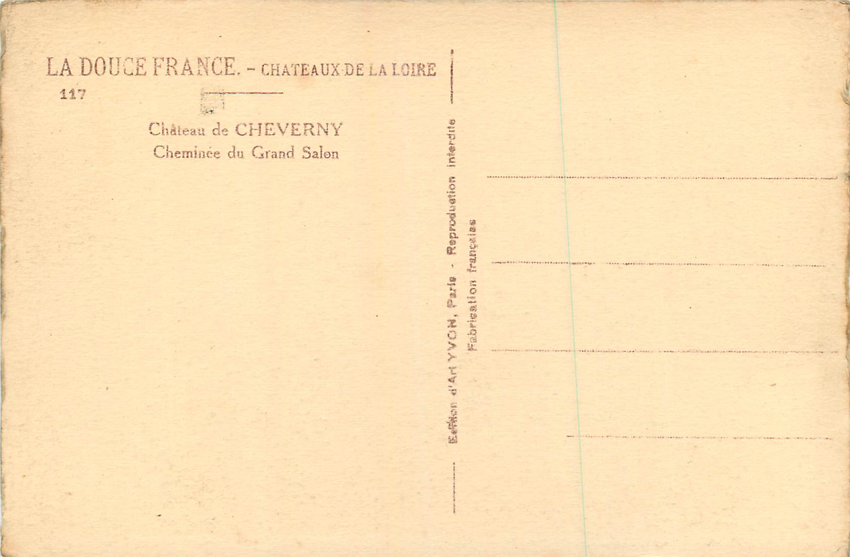Château de Cheverny — Salon du Grand Salon — Édition d'Art YVON, Paris — Rückseite