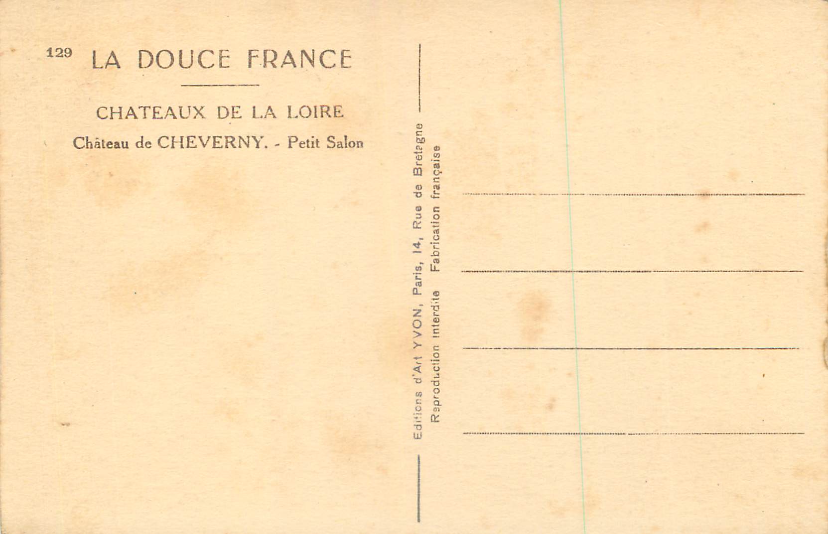 Château de Cheverny — Petit Salon — Éditions d'Art Yvon — Verso