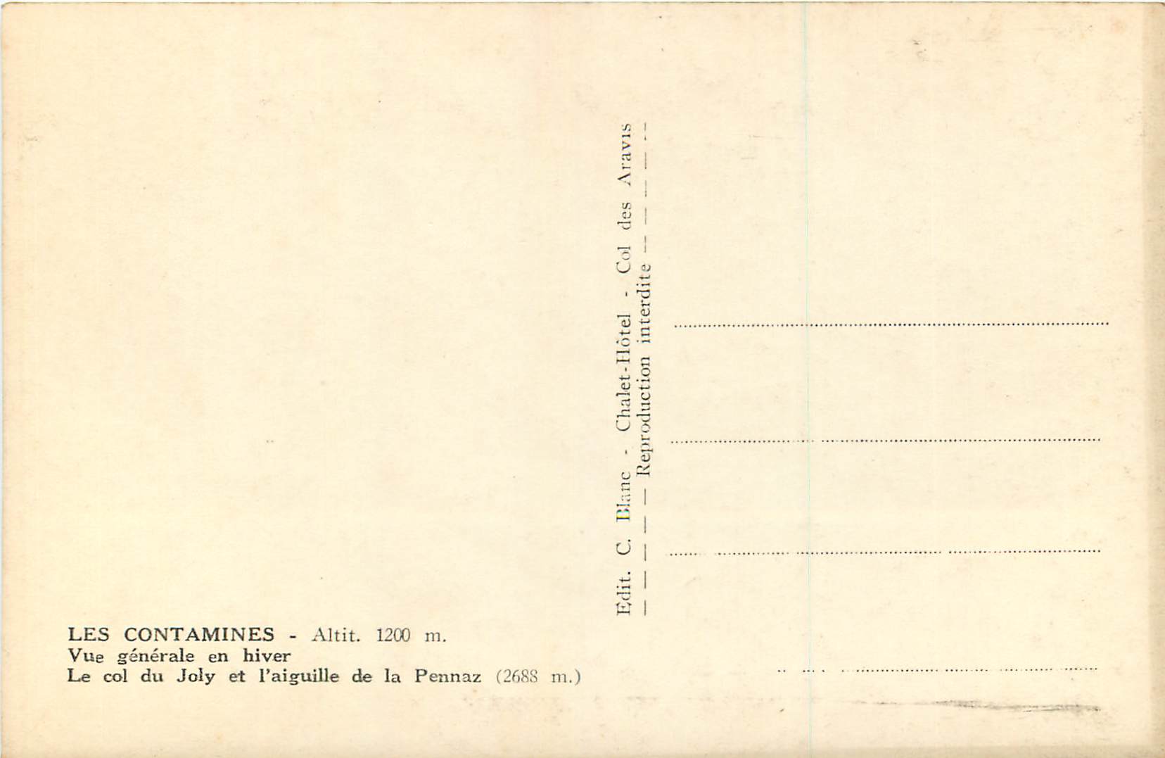 Les Contamines — Vue générale en hiver — Edit. C. Blanc — Verso