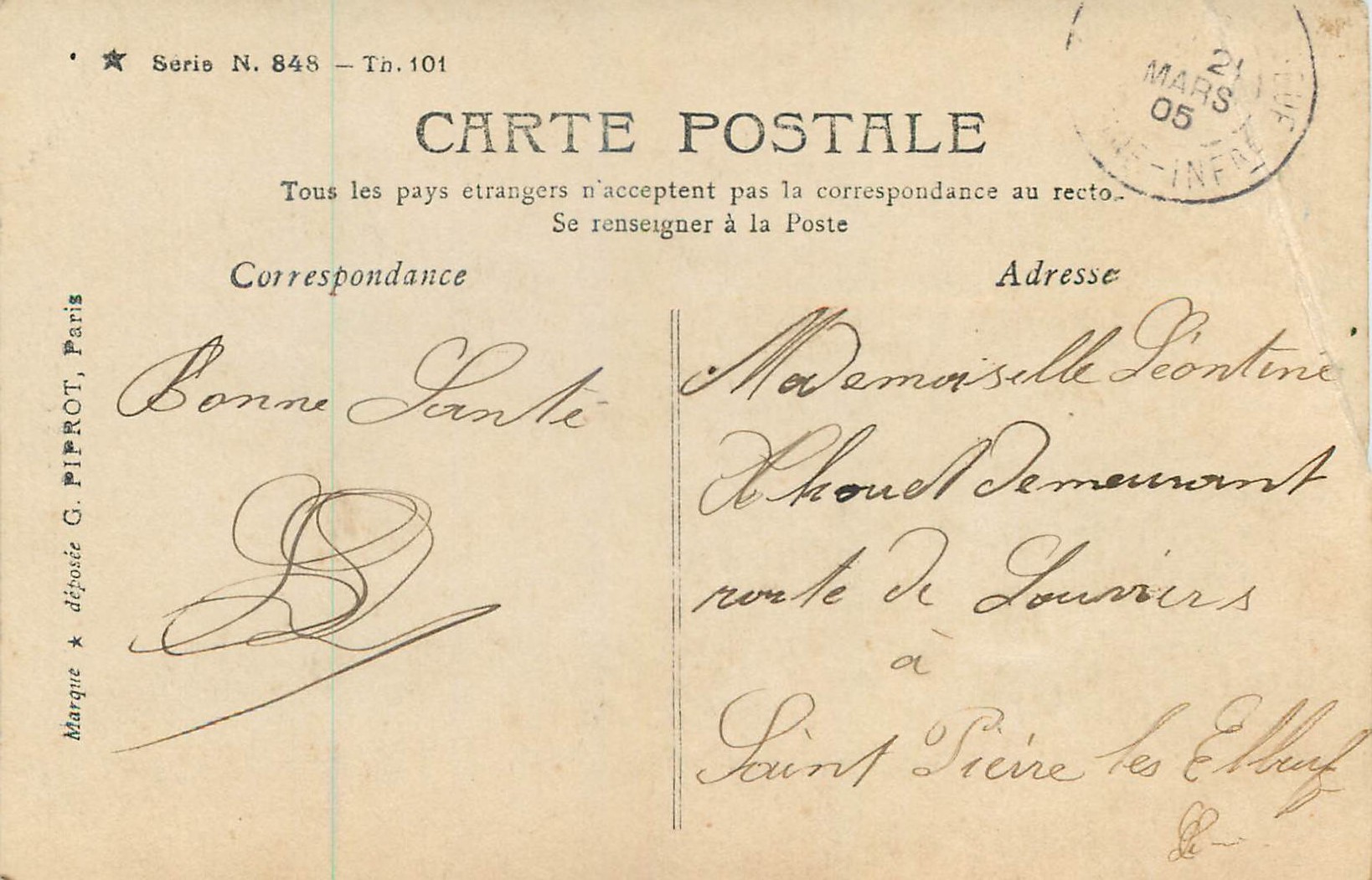 CPA Femme Calix — Verso