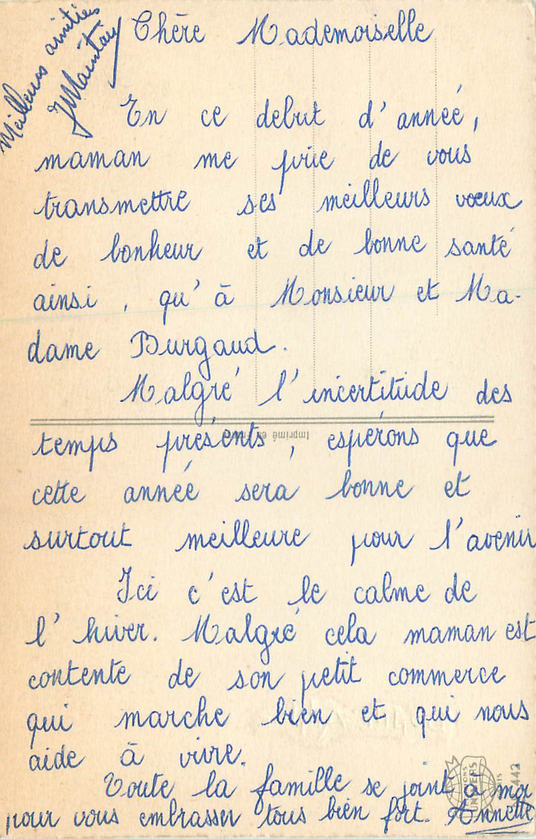 CPA Bonne Annee — Back