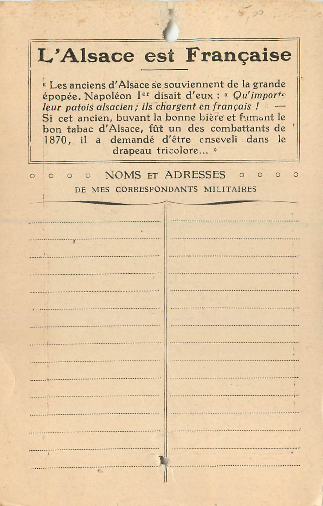 Soldat alsacien buvant de la bière — Pierre-Vincet — n°1005 — Verso