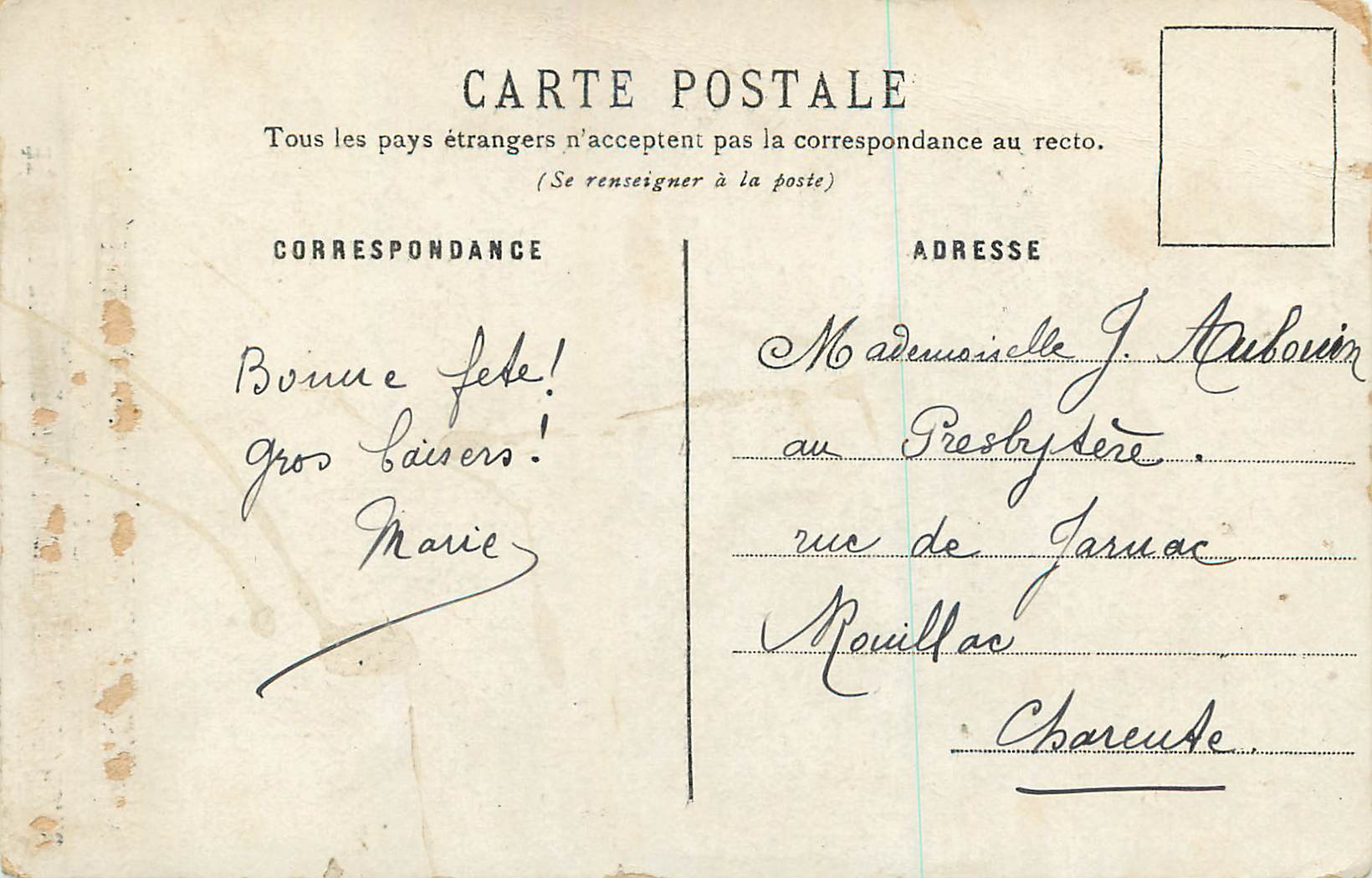 CPA Bonne fete Fleurs — Rückseite