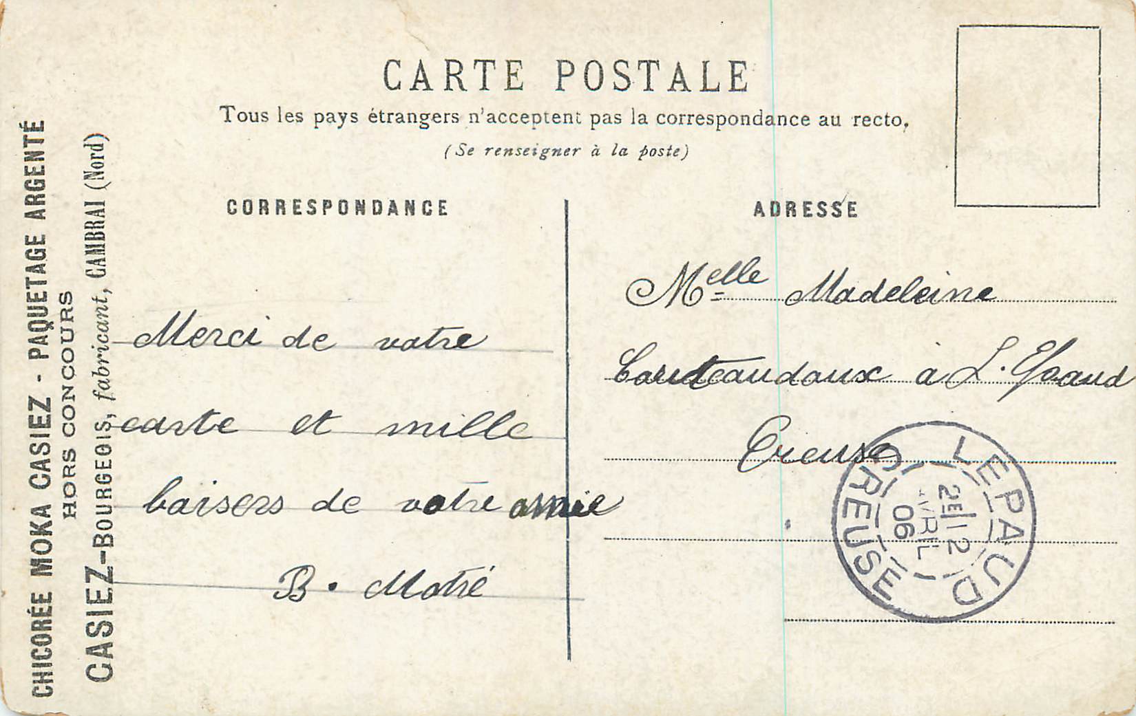 CPA Fleurs — Verso