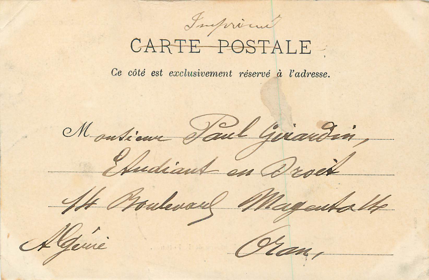 Aix-en-Provence — Grande Fontaine de la Rotonde — Papeterie Germanet — Verso