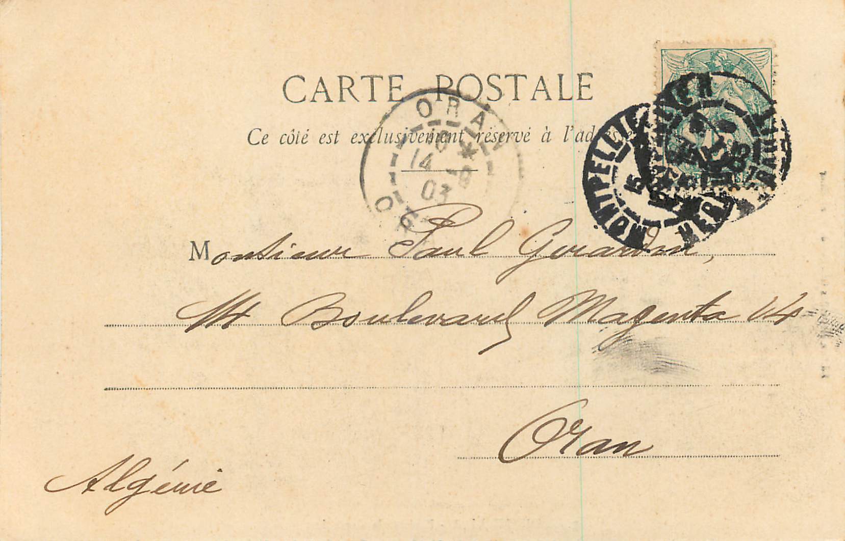 CPA Montpellier Place de la Comedie (carte 1900) — Rückseite