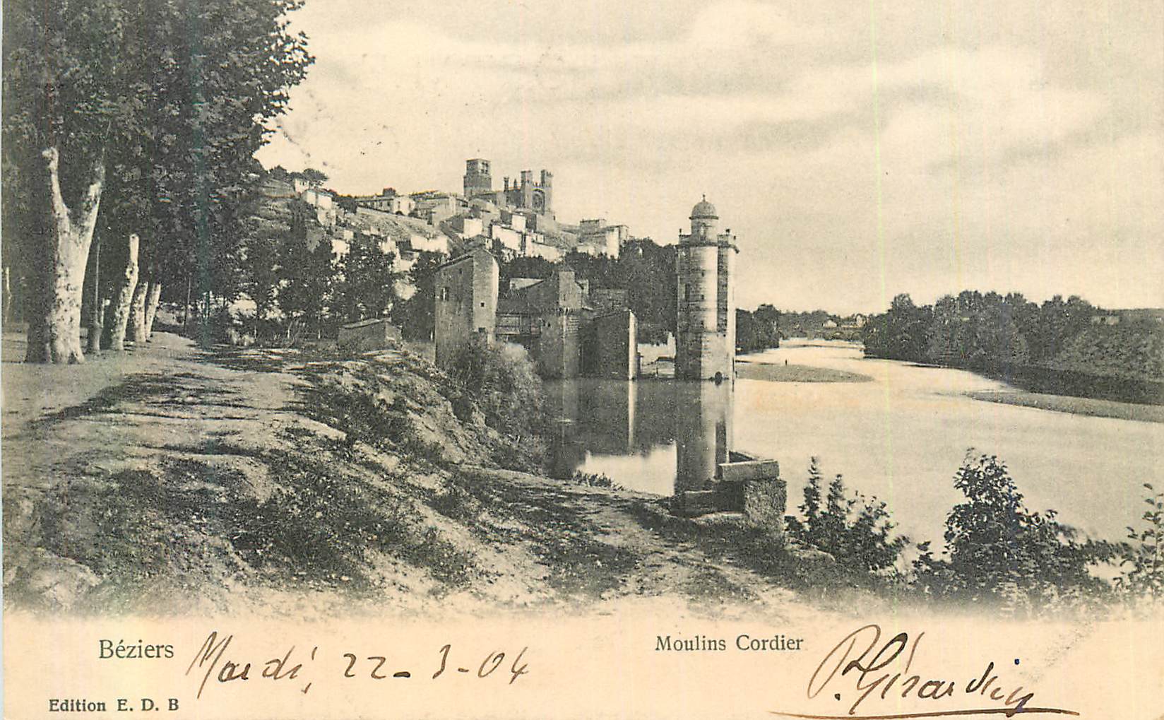 Béziers — Vue des Moulins Cordier et du château — Édition E.D.B.