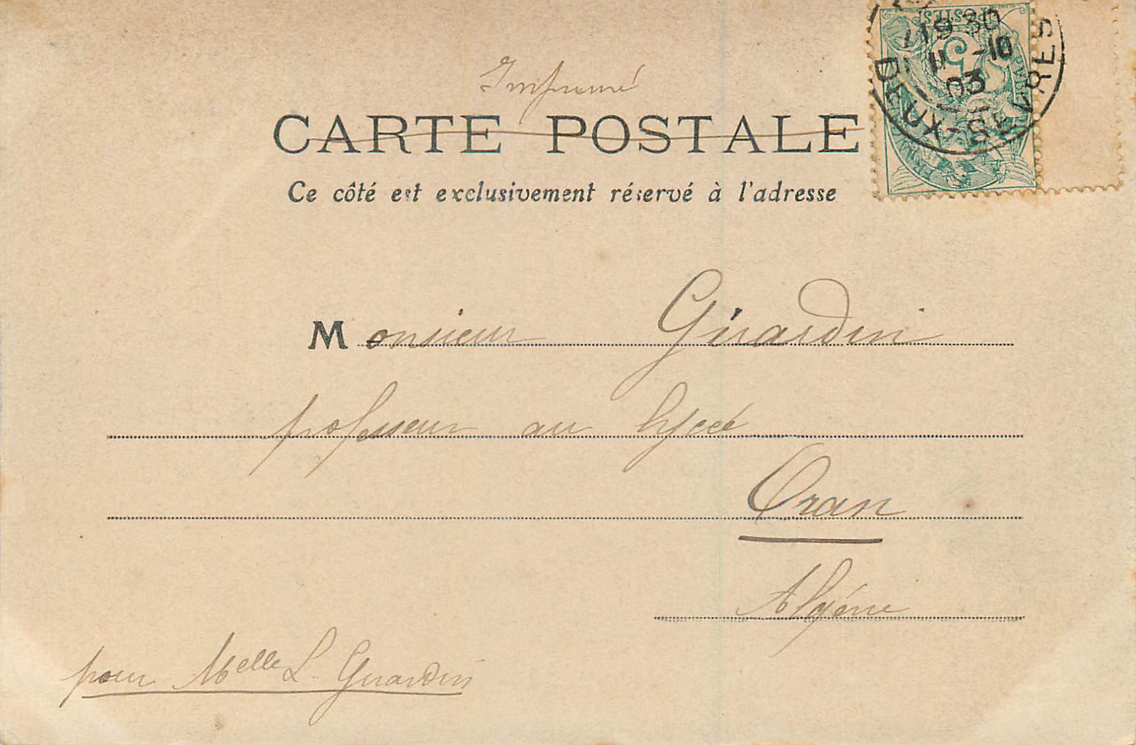 CPA Niort L'Allee Basse du Jardin Public — Rückseite