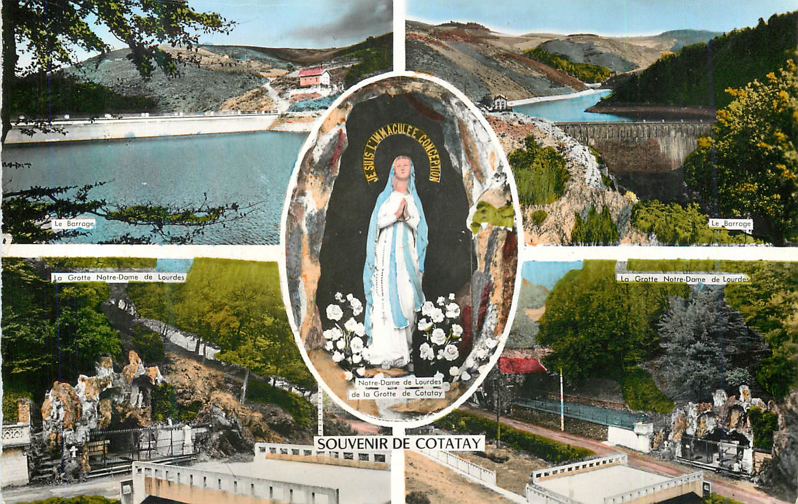 CPM Souvenir de Cotatay Le barrage La grotte Notre Dame de Lourdes