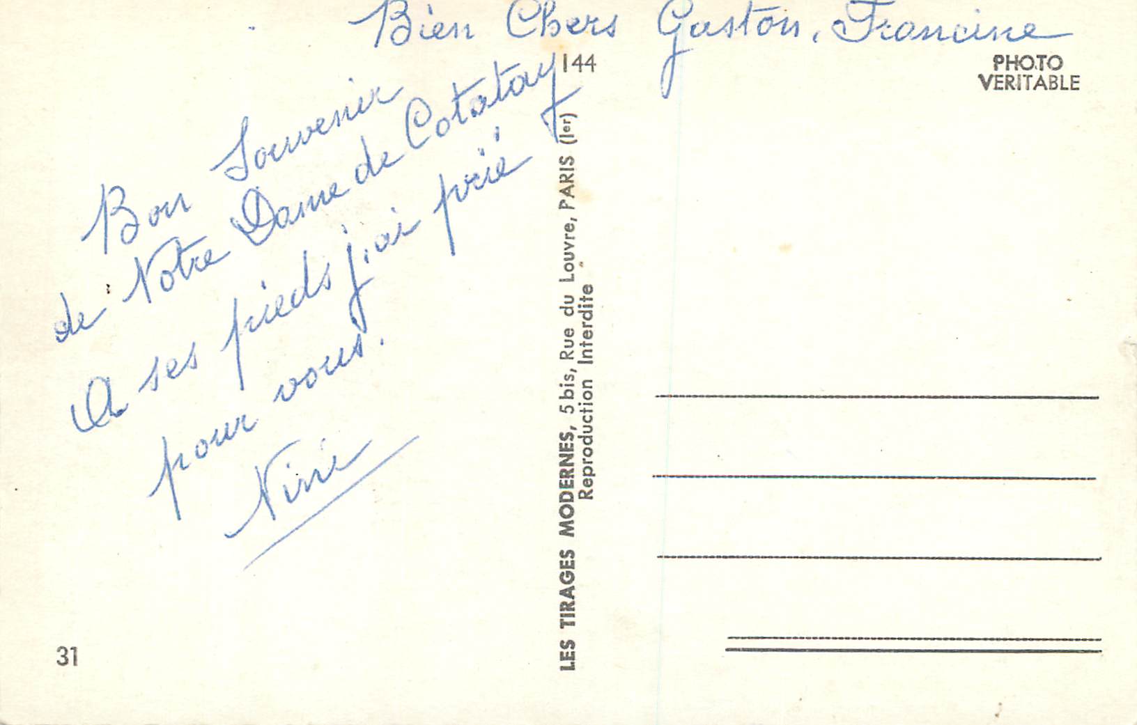 CPM Souvenir de Cotatay Le barrage La grotte Notre Dame de Lourdes — Rückseite