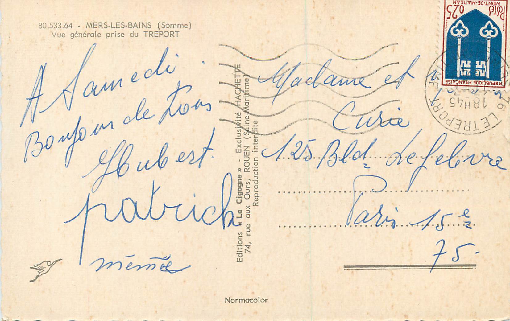 CPM Mers les Bains (Somme) Vue Generale prise du Treport — Verso