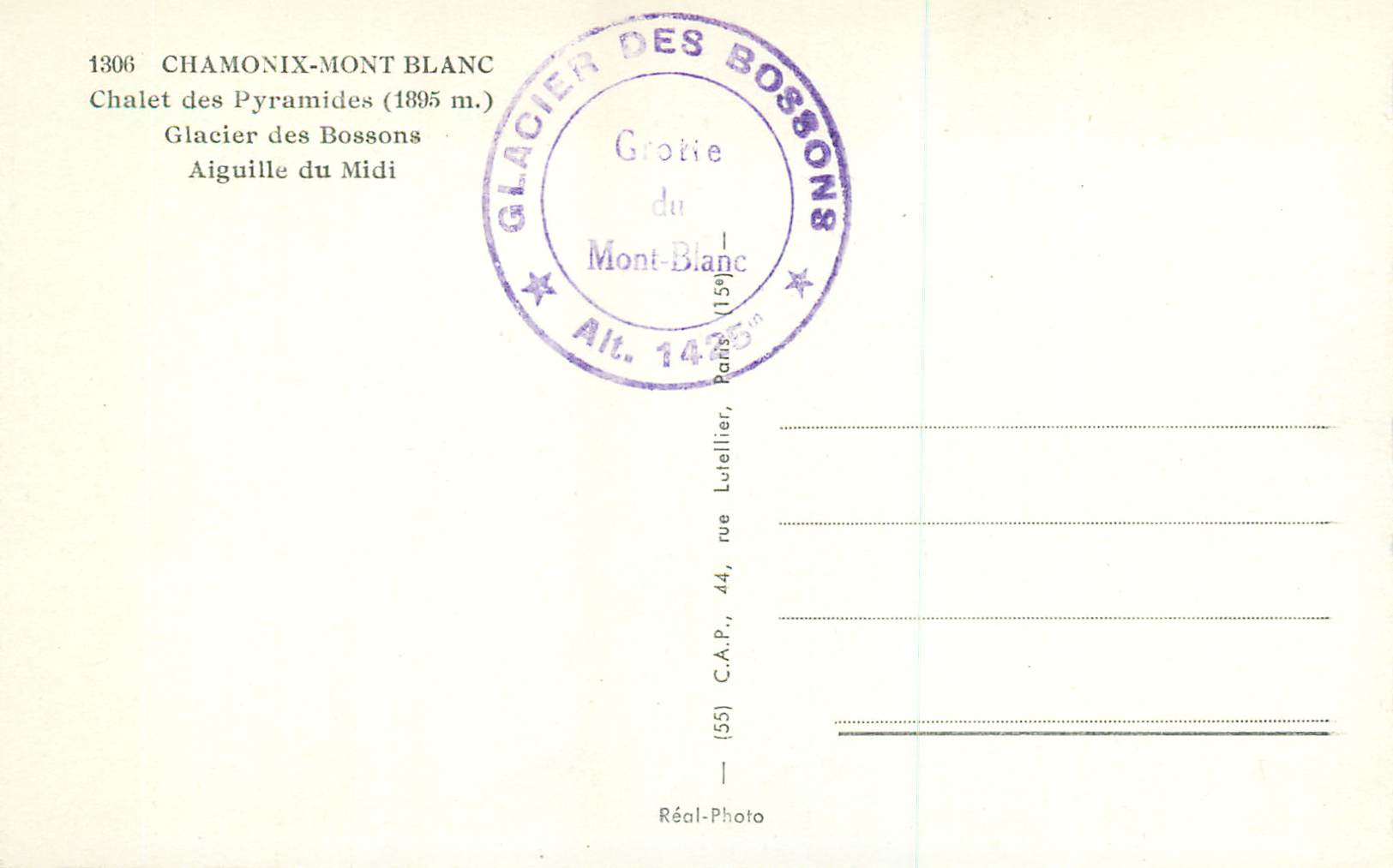 CPM Chamonix Mont Blanc Chalet des Pyramides (1895 m) Glacier des Bossons Aiguille du Midi — Verso