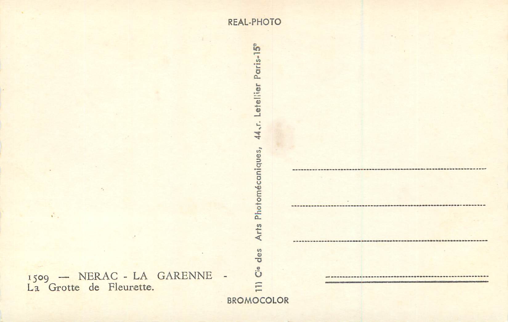 CPM Nerac La Garenne La Grotte de Fleurette — Back