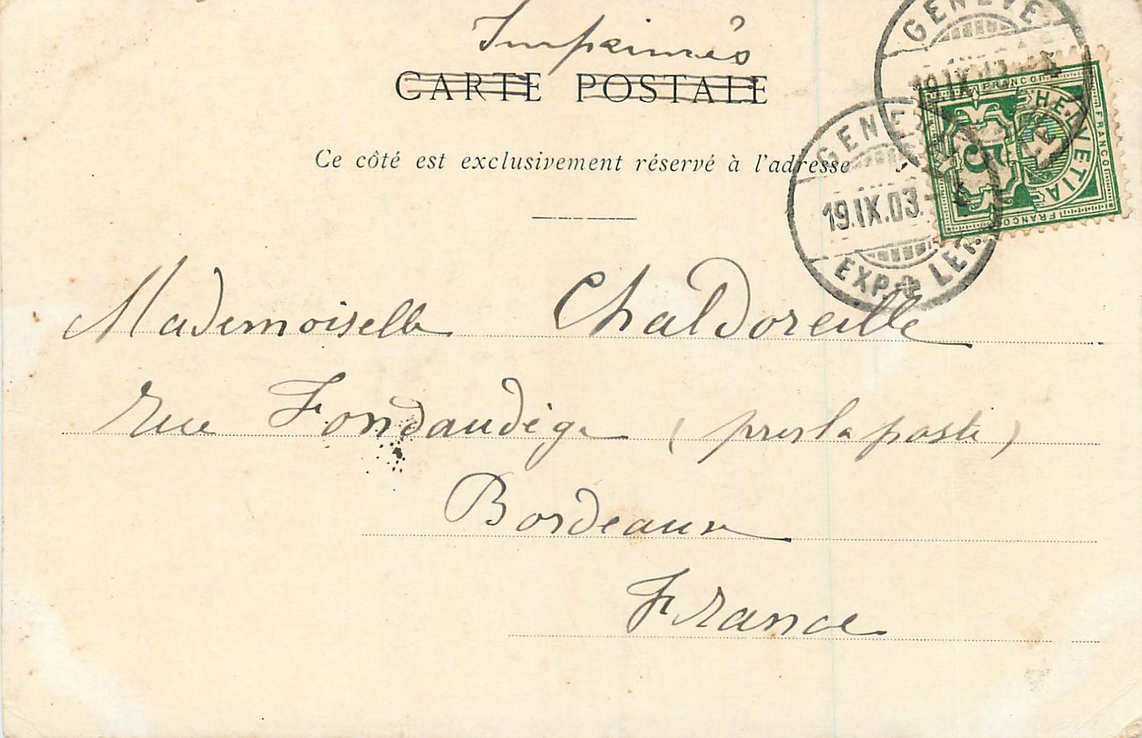 CPA Geneve et le Pont Blanc — Rückseite