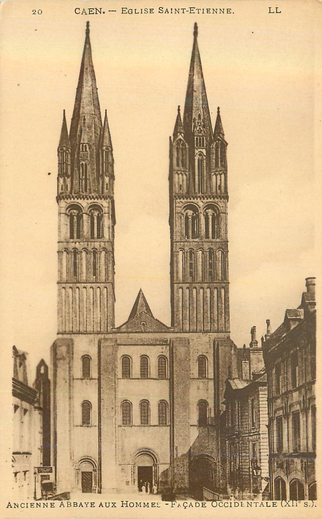 Caen — Église Saint-Étienne — Ancienne abbaye aux Hommes — Façade occidentale (XIIe s.)