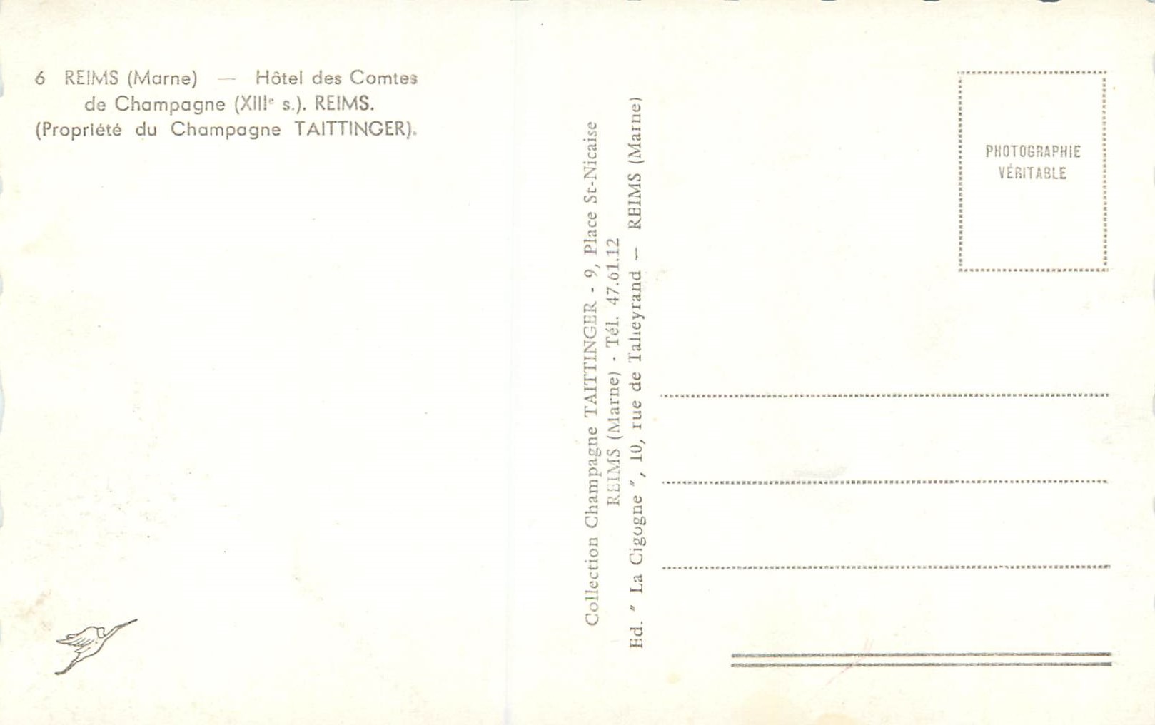 CPA Reims (Marne) Hotel des Comtes de Champagne (XIIIe S) Reims — Verso