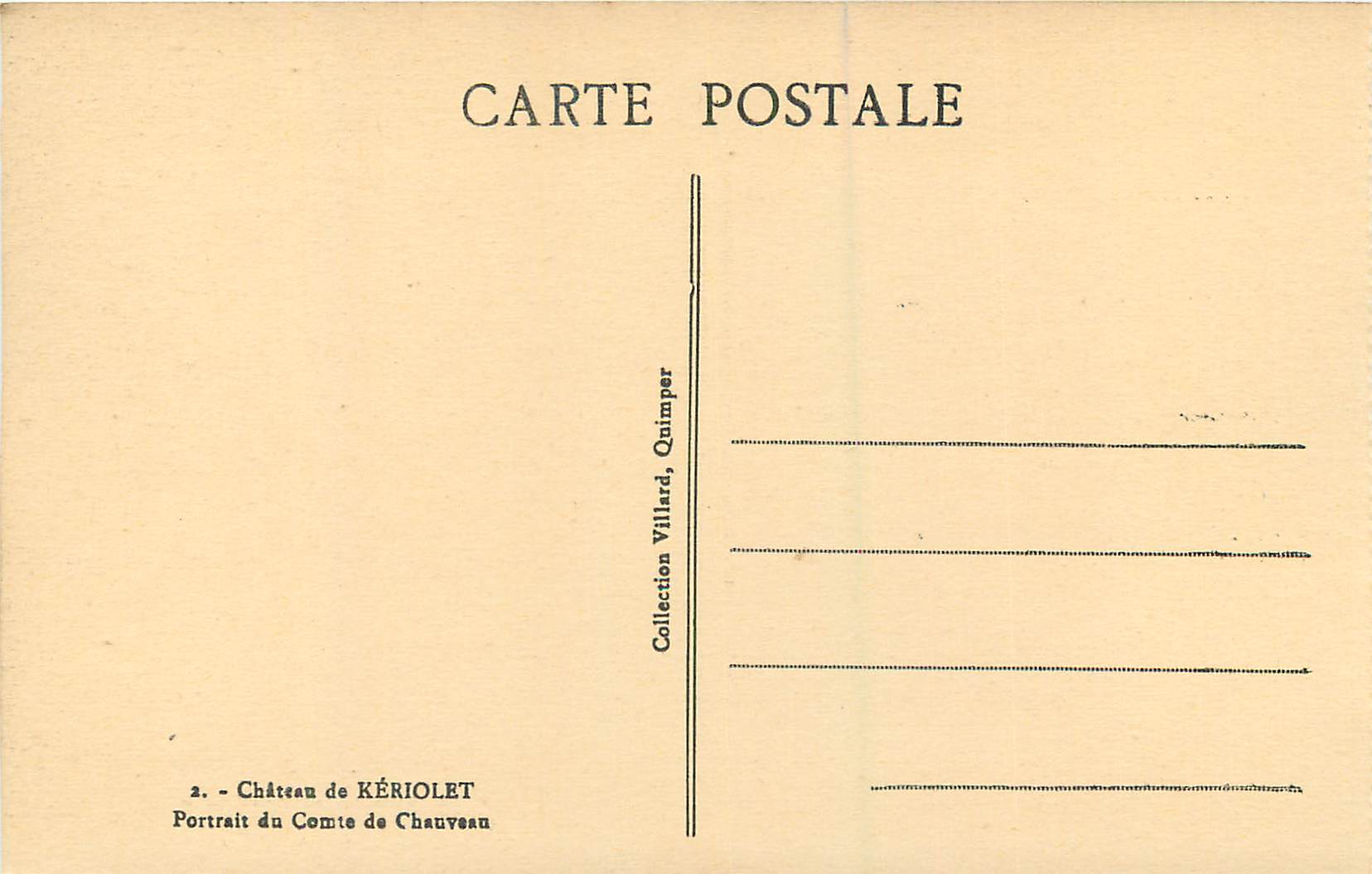 CPA Chateau de Keriolet Portrait du Comte de Chauveau — Rückseite