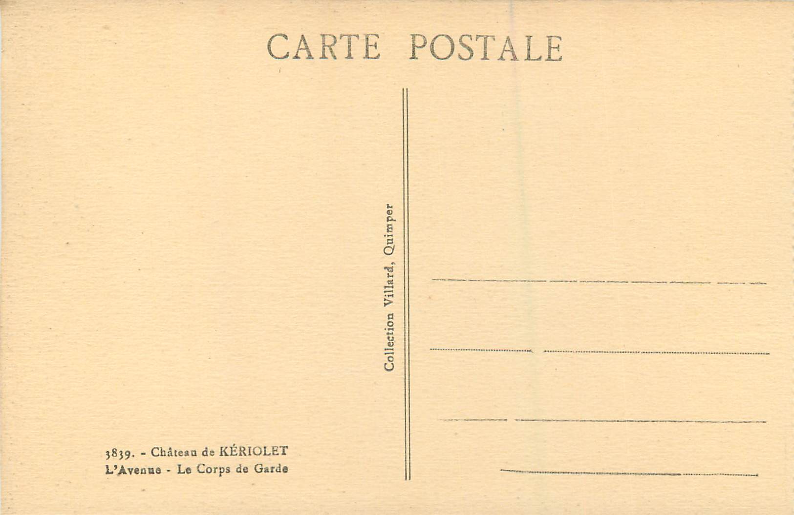 CPA Chateau de Keriolet L'Avenue Le Corps de Garde — Rückseite
