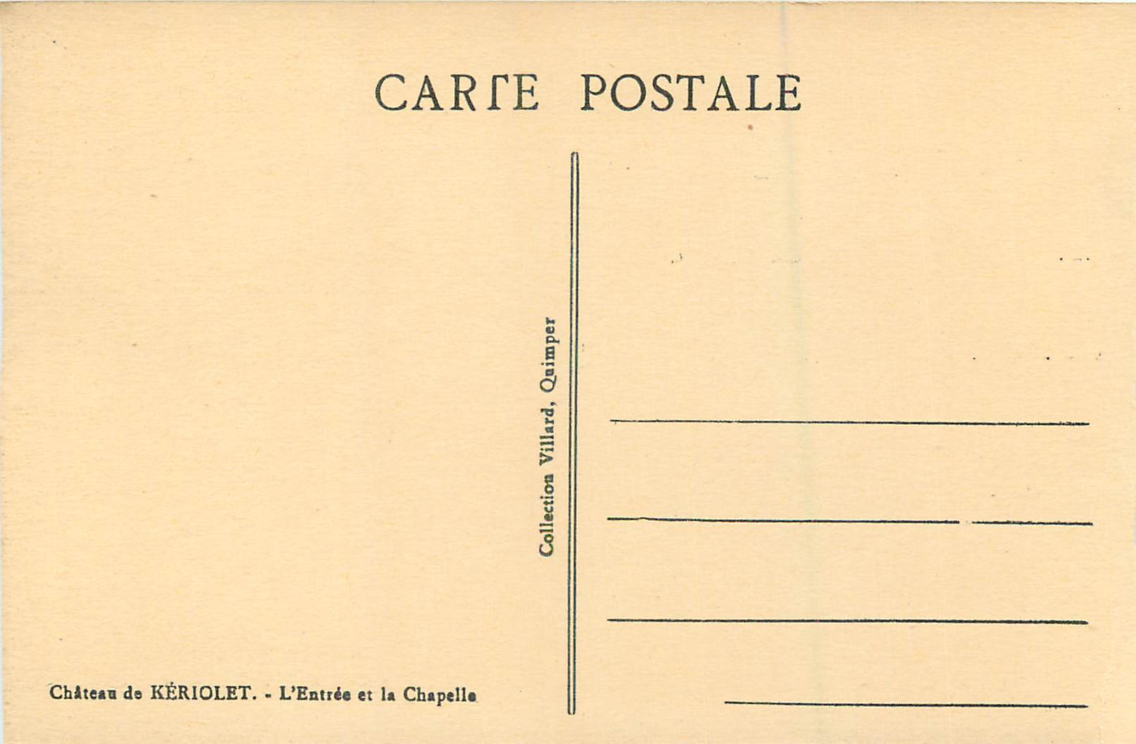 CPA Chateau de Keriolet L'Entree et la Chapelle — Rückseite