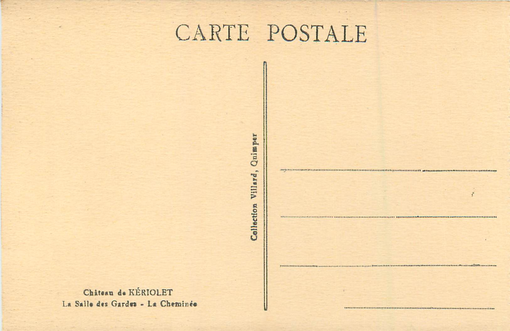 CPA Chateau de Keriolet La salle de Garde La Cheminee — Rückseite
