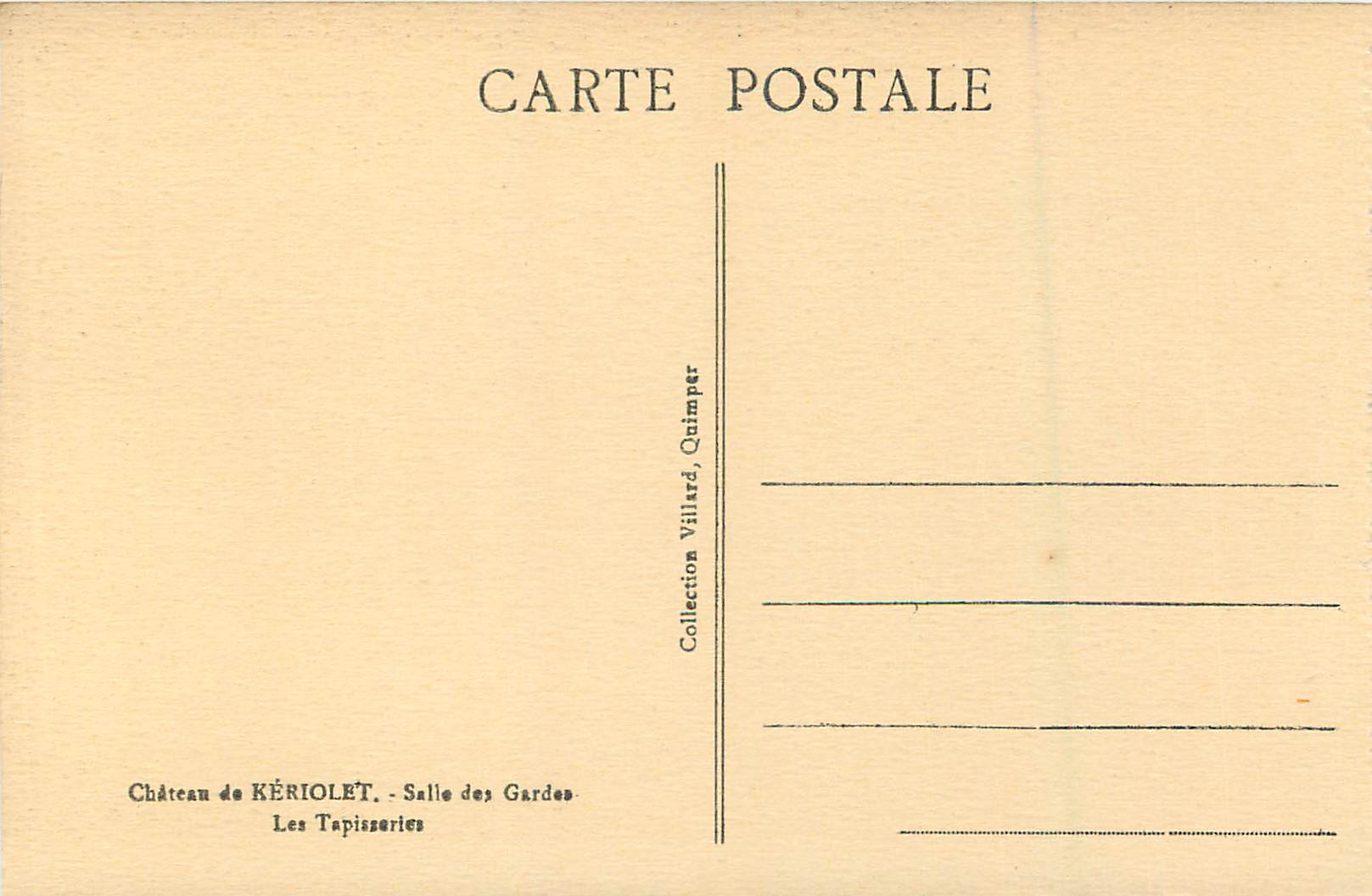 CPA Chateau de Keriolet Salle des Gardes Les Tapisseries — Rückseite