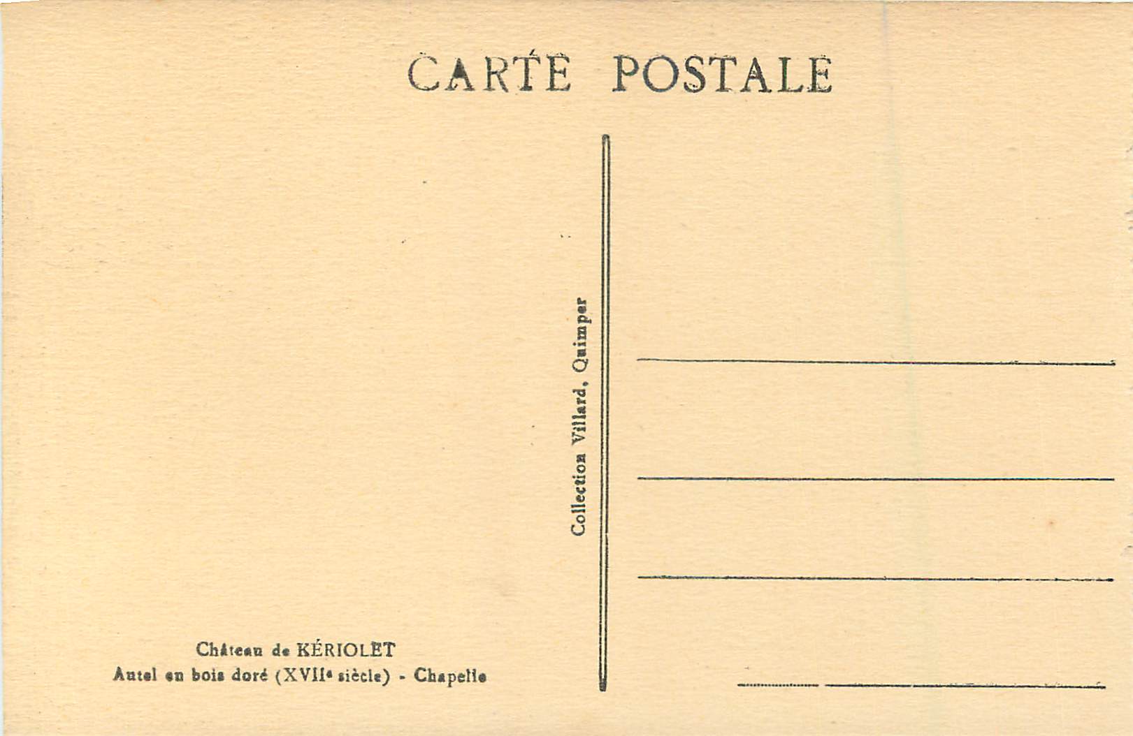 CPA Chateau de Keriolet Autel en Dore (XVIIIe Siecle) Chapelle — Rückseite
