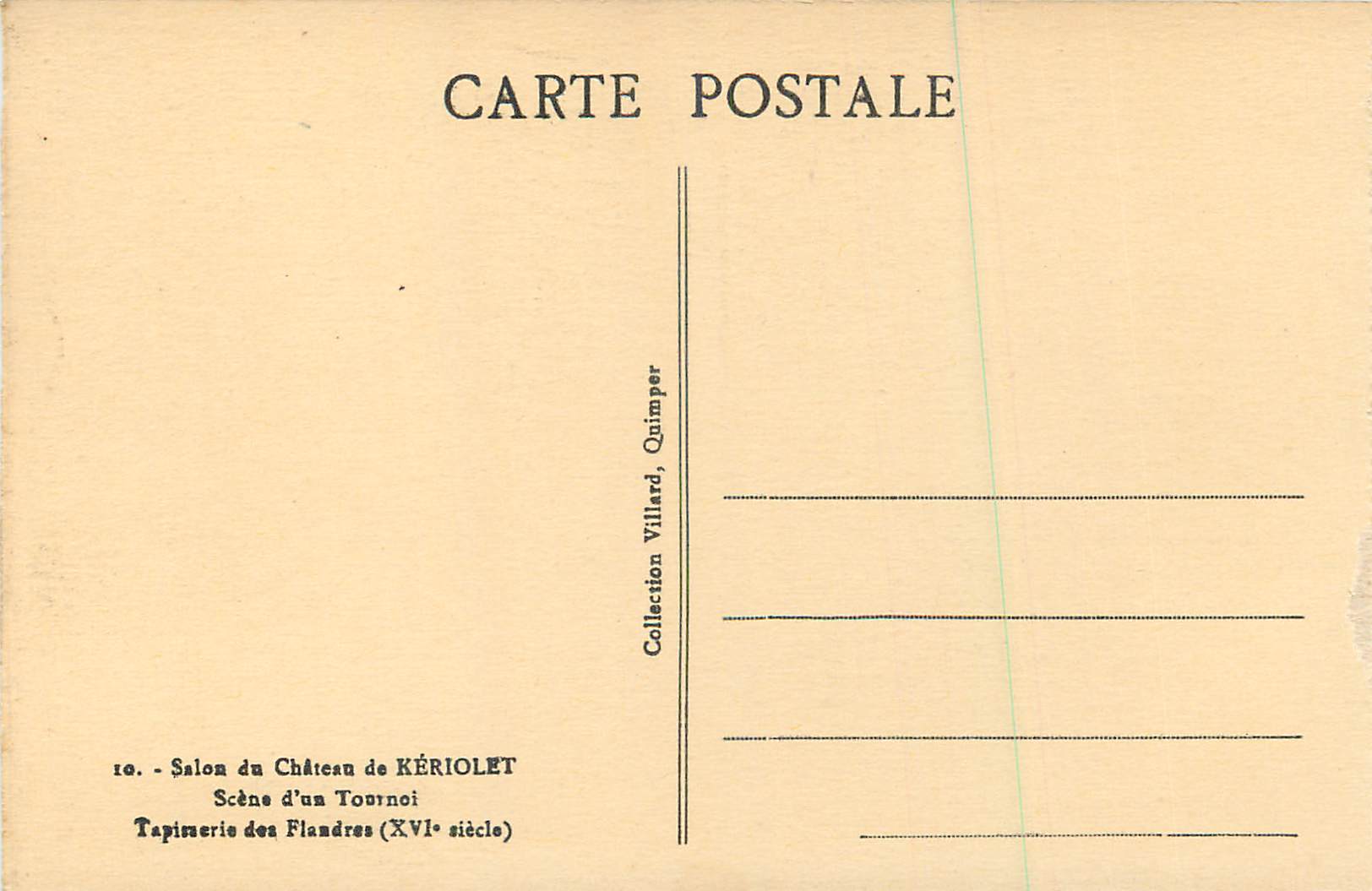 CPA Salon du Chateau de Keriolet Scene d'un Tournoi Tapisserie des Flandres (XVIe Siecle) — Rückseite