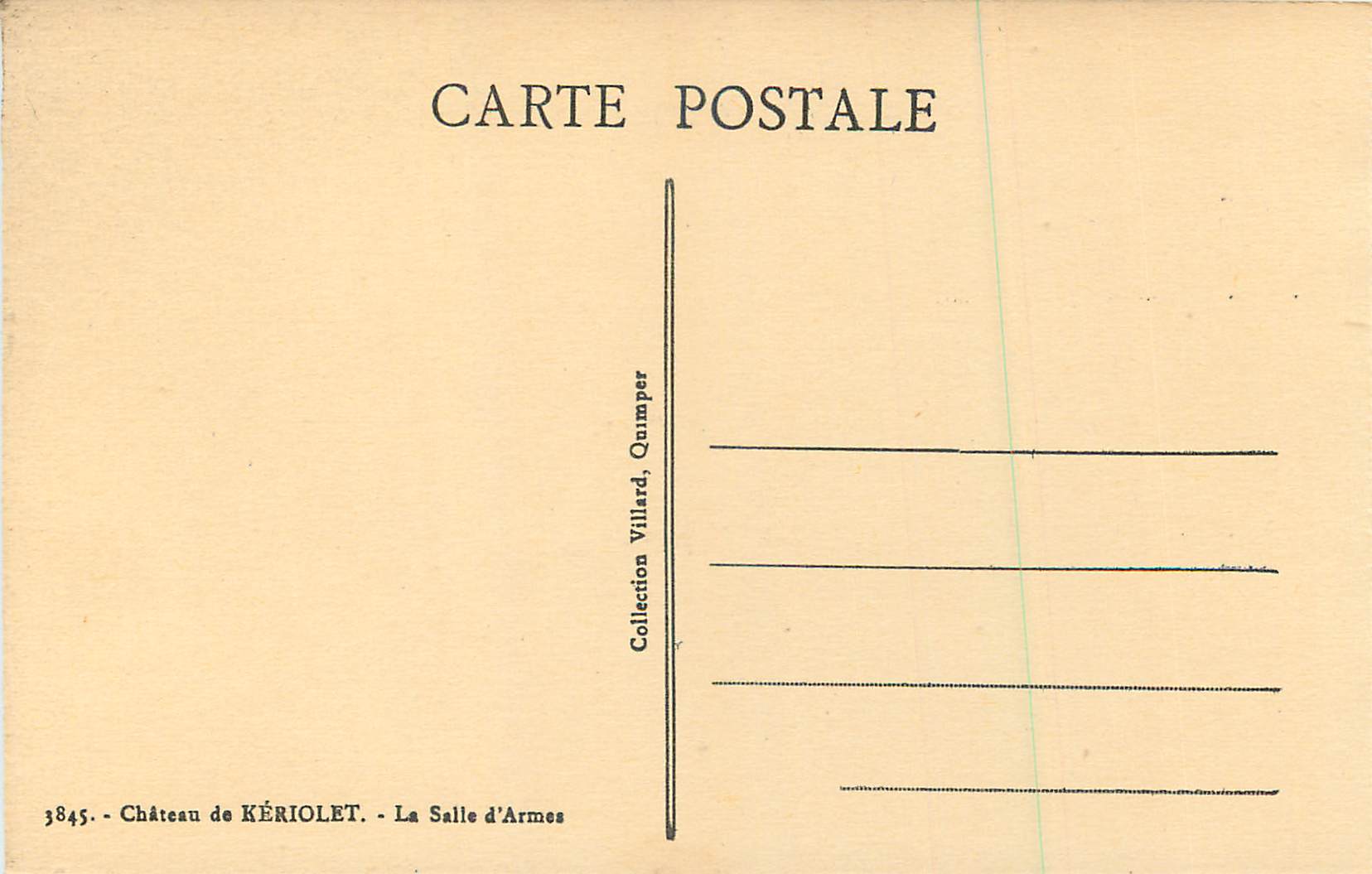 CPA Chateau de Keriolet La Salle d'Armes — Rückseite