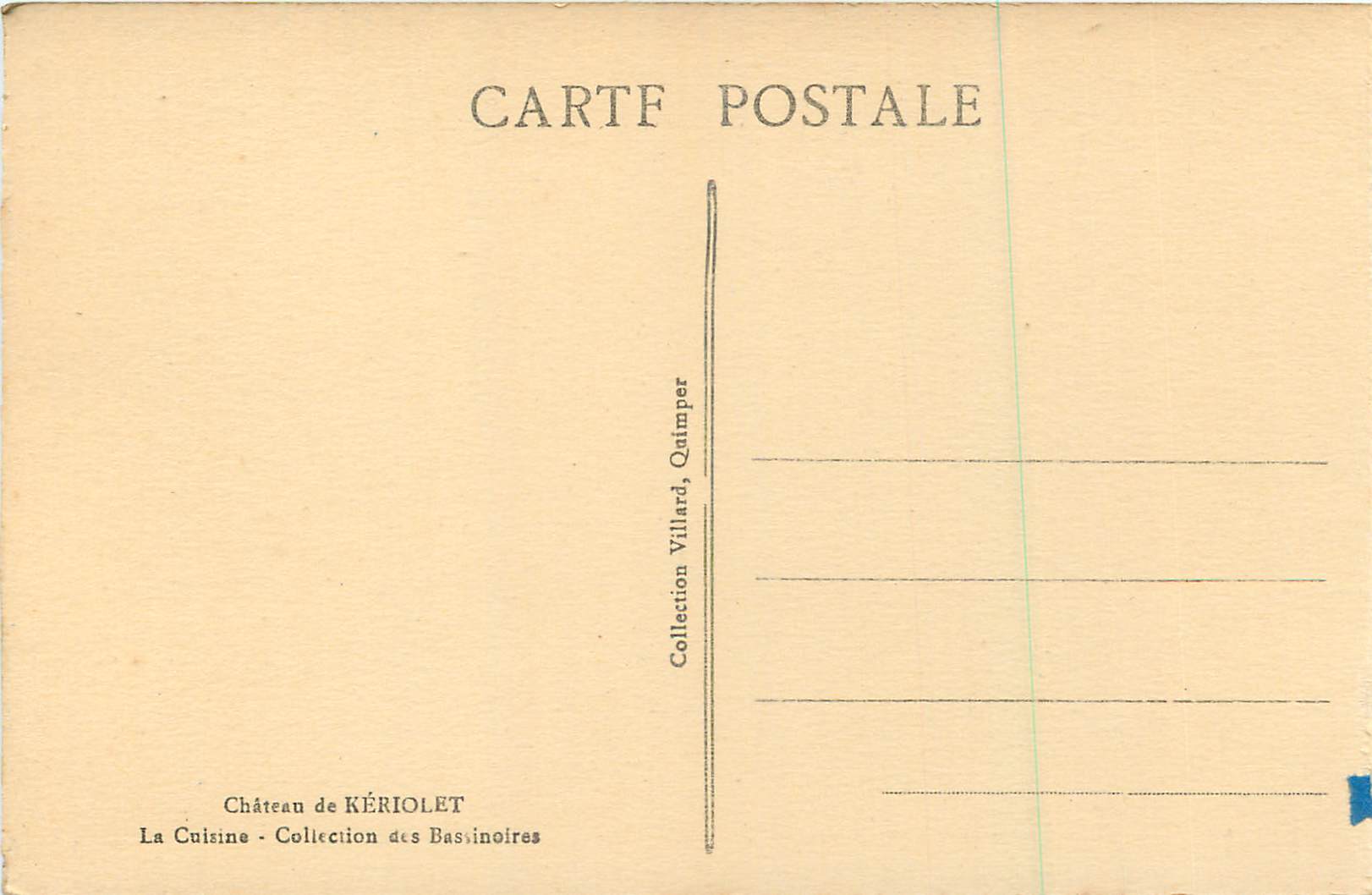 CPA Chateau de Keriolet La Cuisine Collection des Bastinoires — Rückseite
