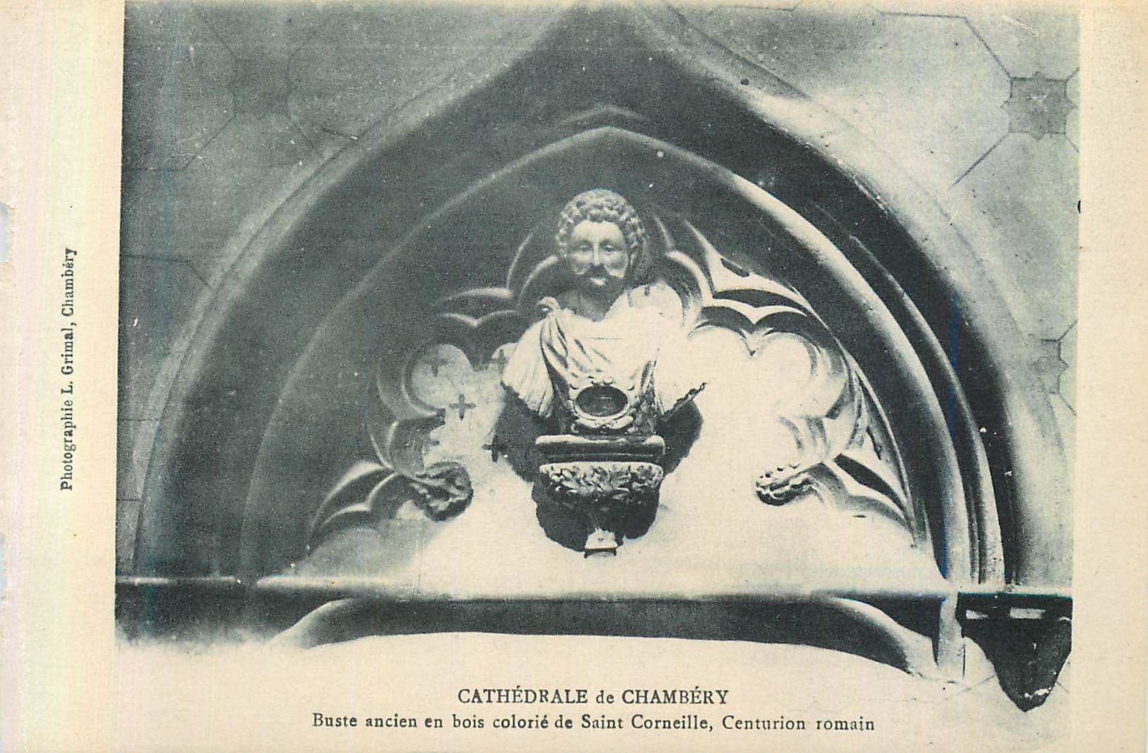 Kathedrale von Chambéry — Alter farbiger Holzbüsten des Heiligen Corneille, römischer Centurio — Fotografie L. Grimal, Chambéry