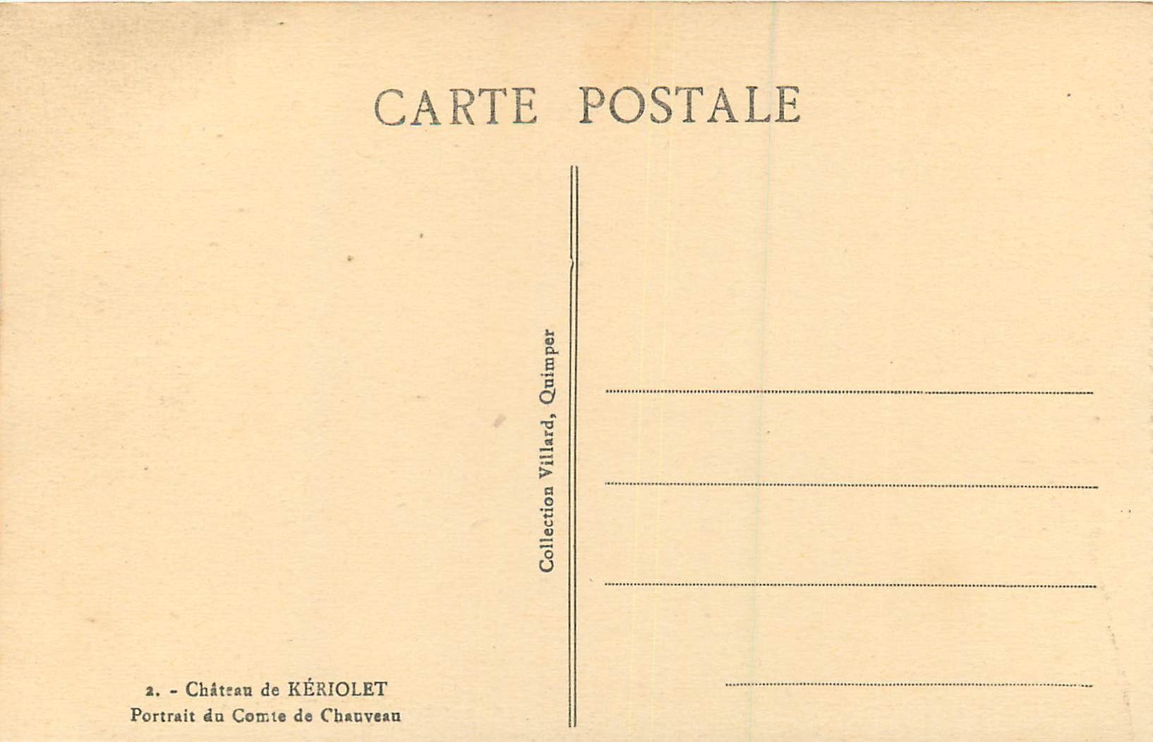 CPA Le Chateau de Keriolet Portrait du Comte de Chauveau — Rückseite