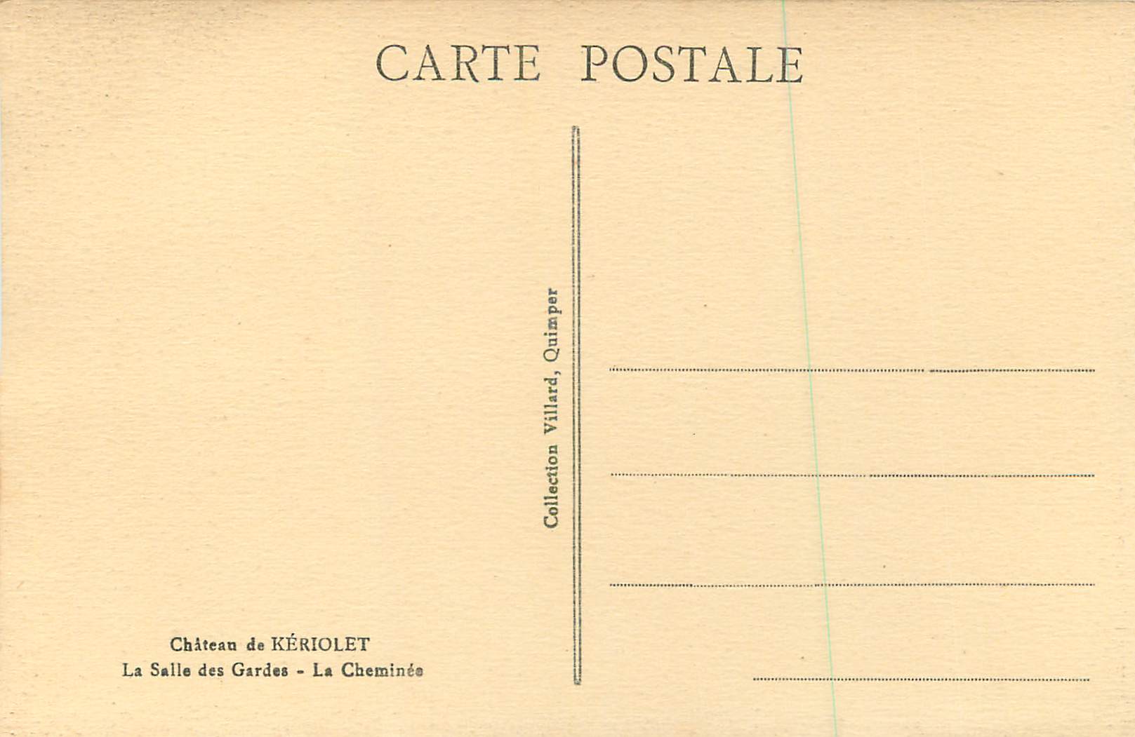 CPA Le Chateau de Keriolet La Salle des Gardes La Cheminee — Rückseite