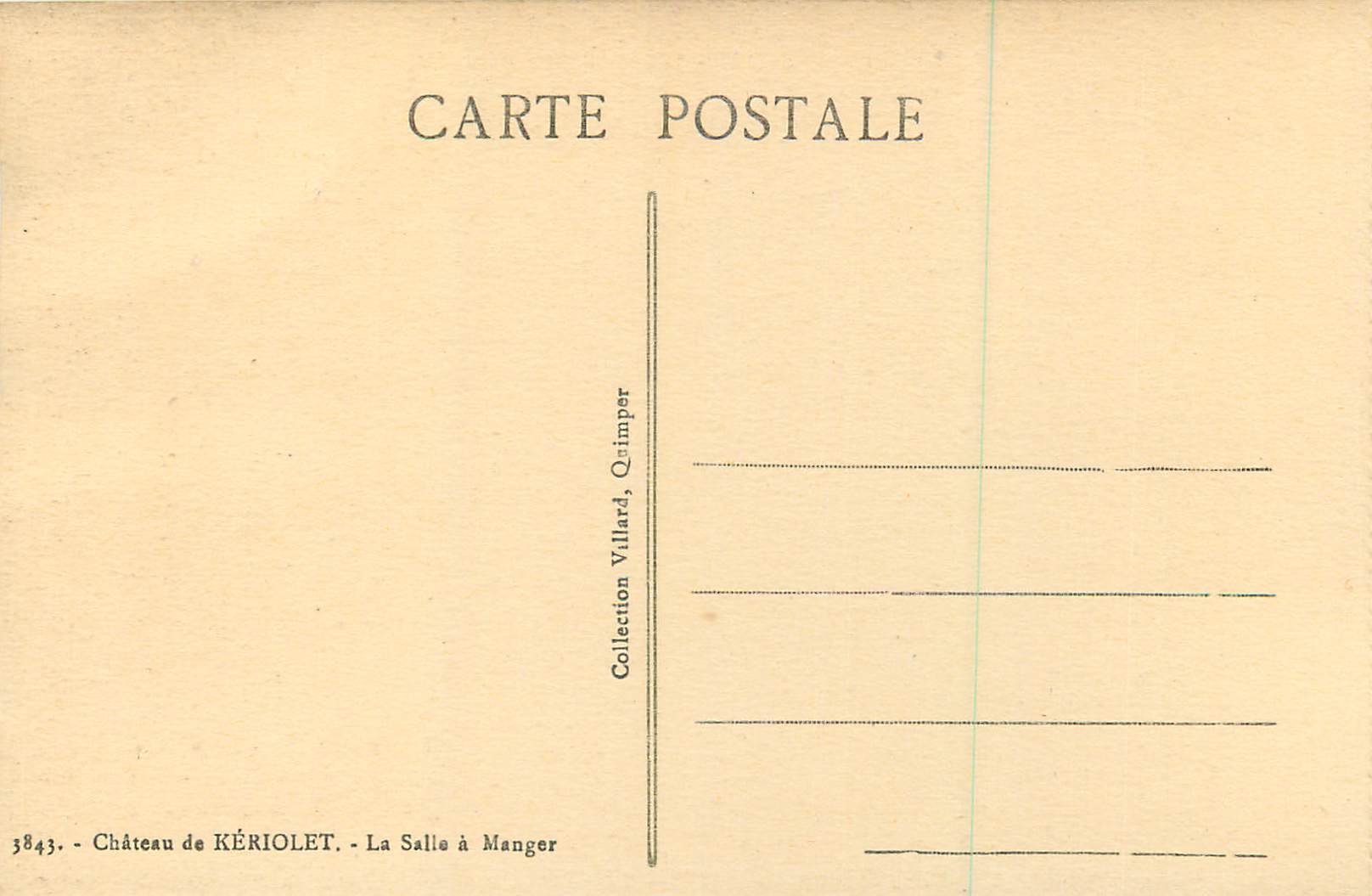 CPA Le Chateau de Keriolet La Salle a Manger — Rückseite