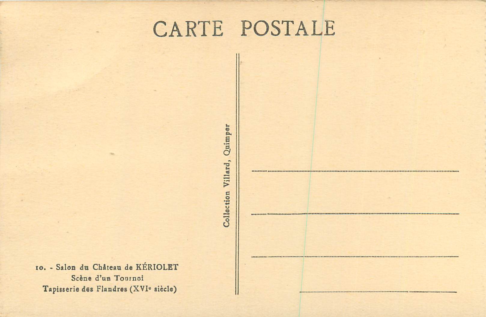 CPA Salon du Le Chateau de Keriolet Scene d'une Tournot Tapisserie des Flandres (XVIe Siecle) — Rückseite