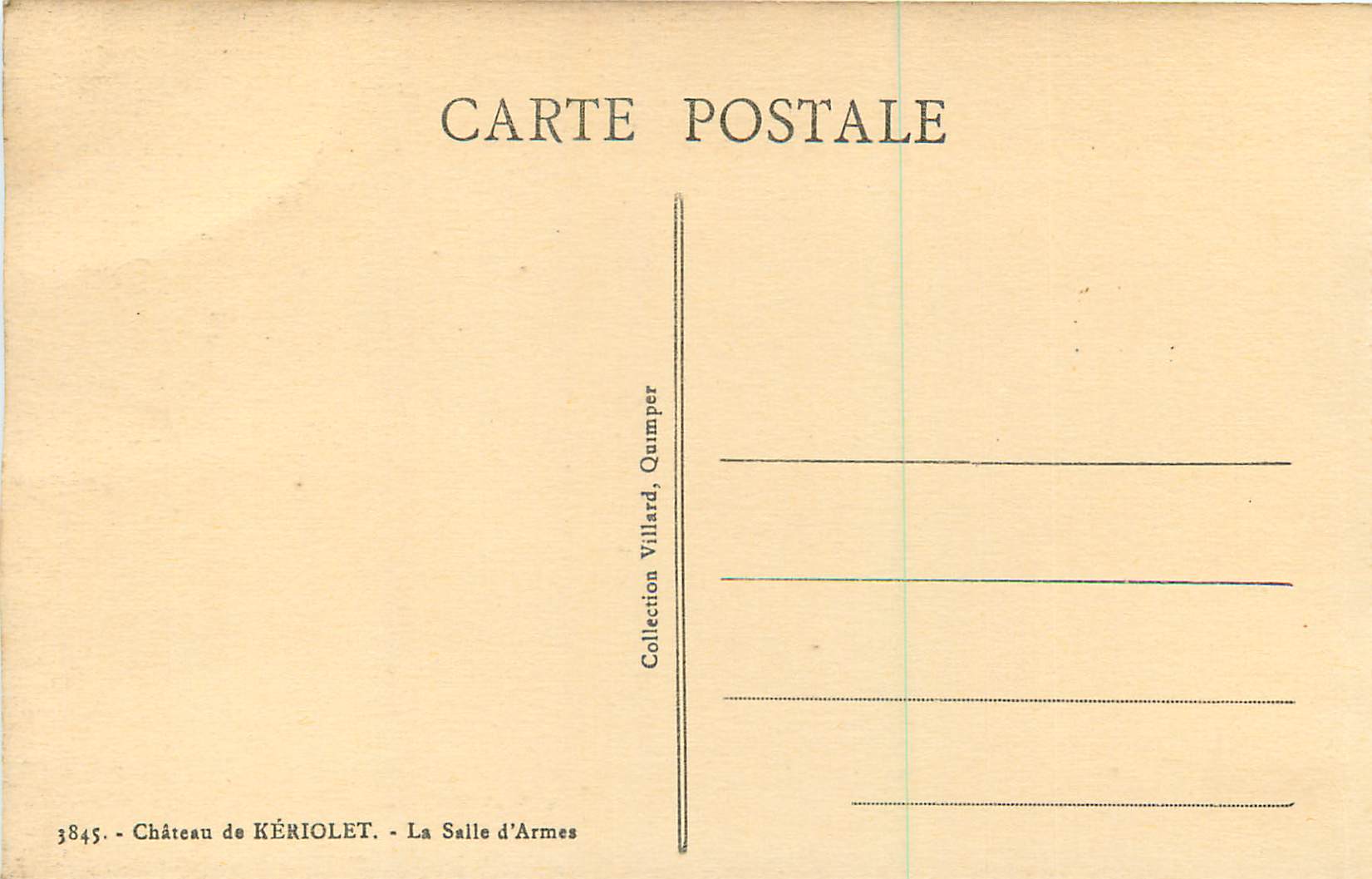 CPA Le Chateau de Keriolet La Salle d'Armes — Rückseite