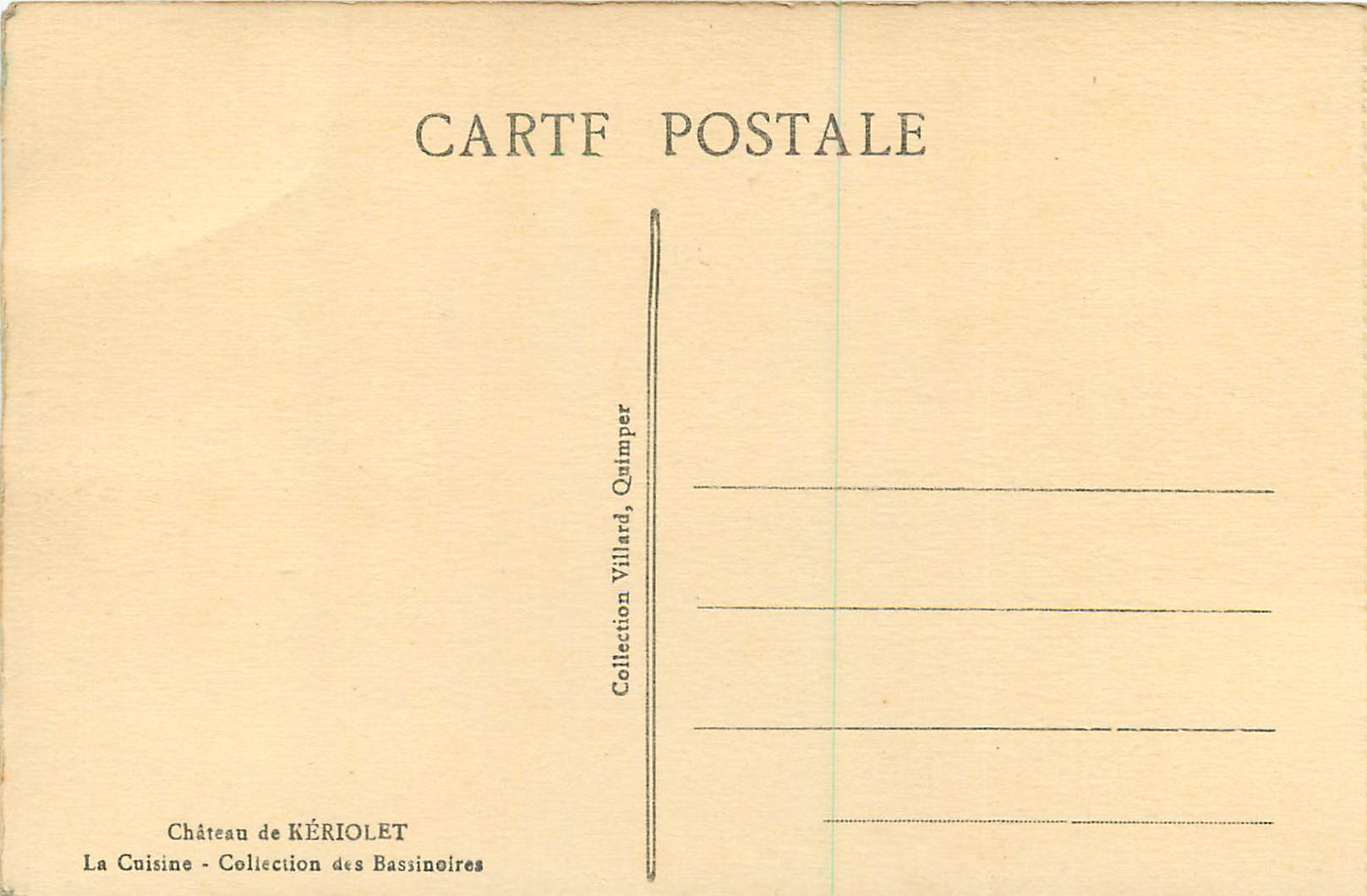 CPA Le Chateau de Keriolet La Cuisine Collection des Bassinoires — Rückseite