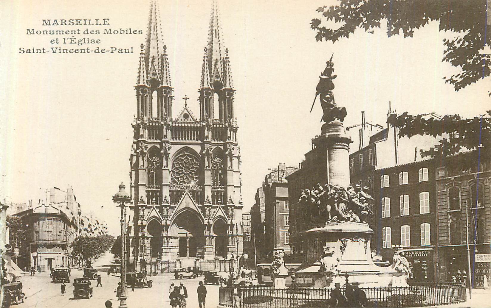 CPA Marseille Monument des Mobiles et L'Eglise Saint Vincent de Paul